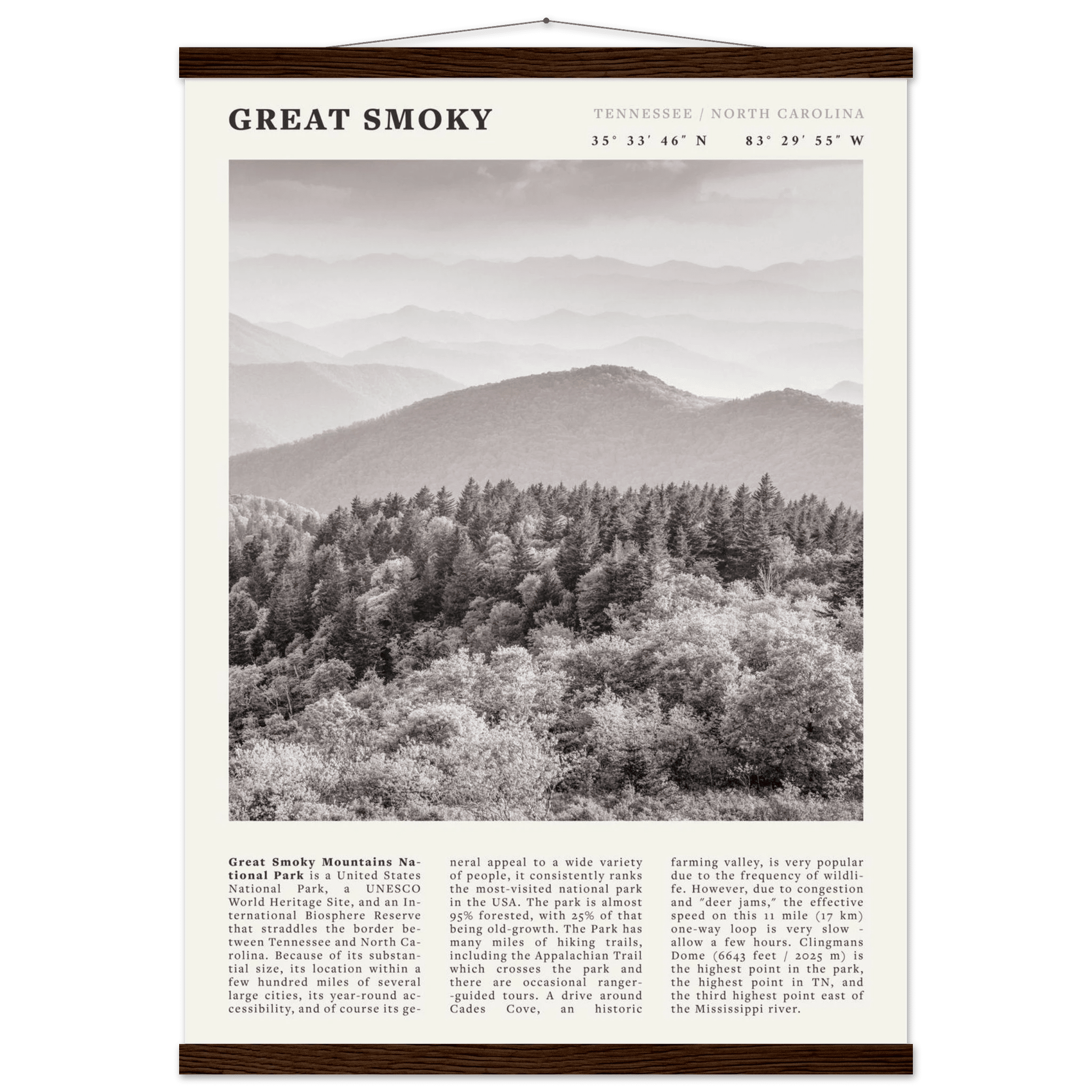 Great Smoky Mountains Poster | Black & White National Park Wall Art | Tennessee Print - Evergreen Posters