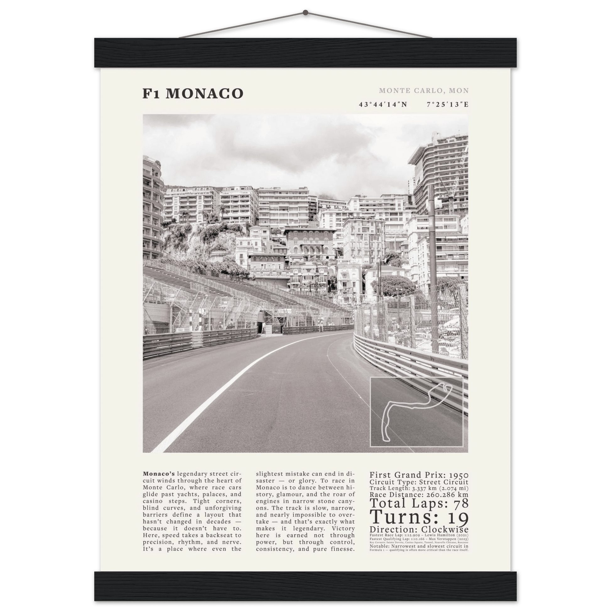 F1 Monaco Poster Black and White – Vintage Monte Carlo Street Circuit Print (Digital & Printed Options) - Evergreen Posters
