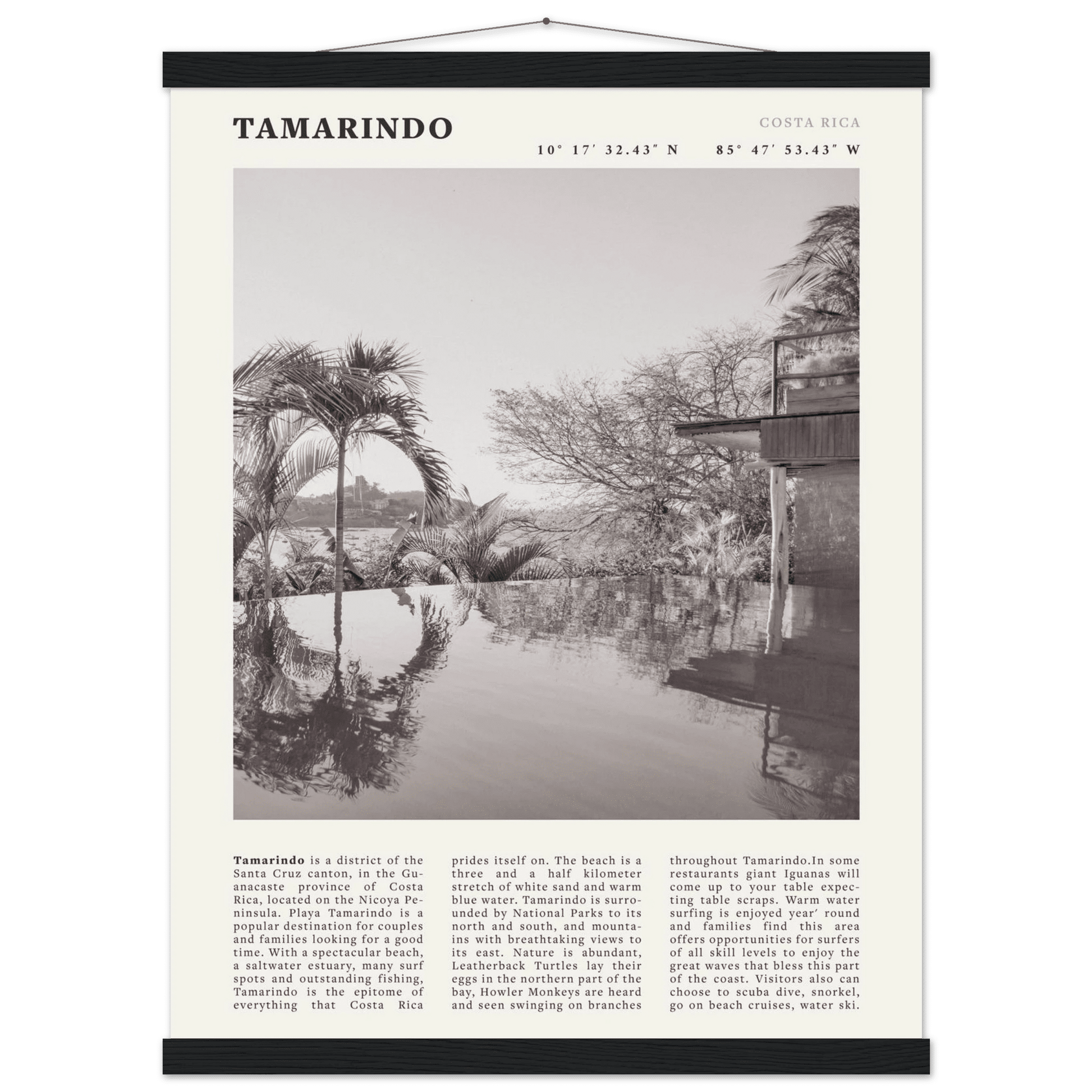 Tamarindo Poster | Black & White Costa Rica Beach Wall Art | Surf Travel Print - Evergreen Posters