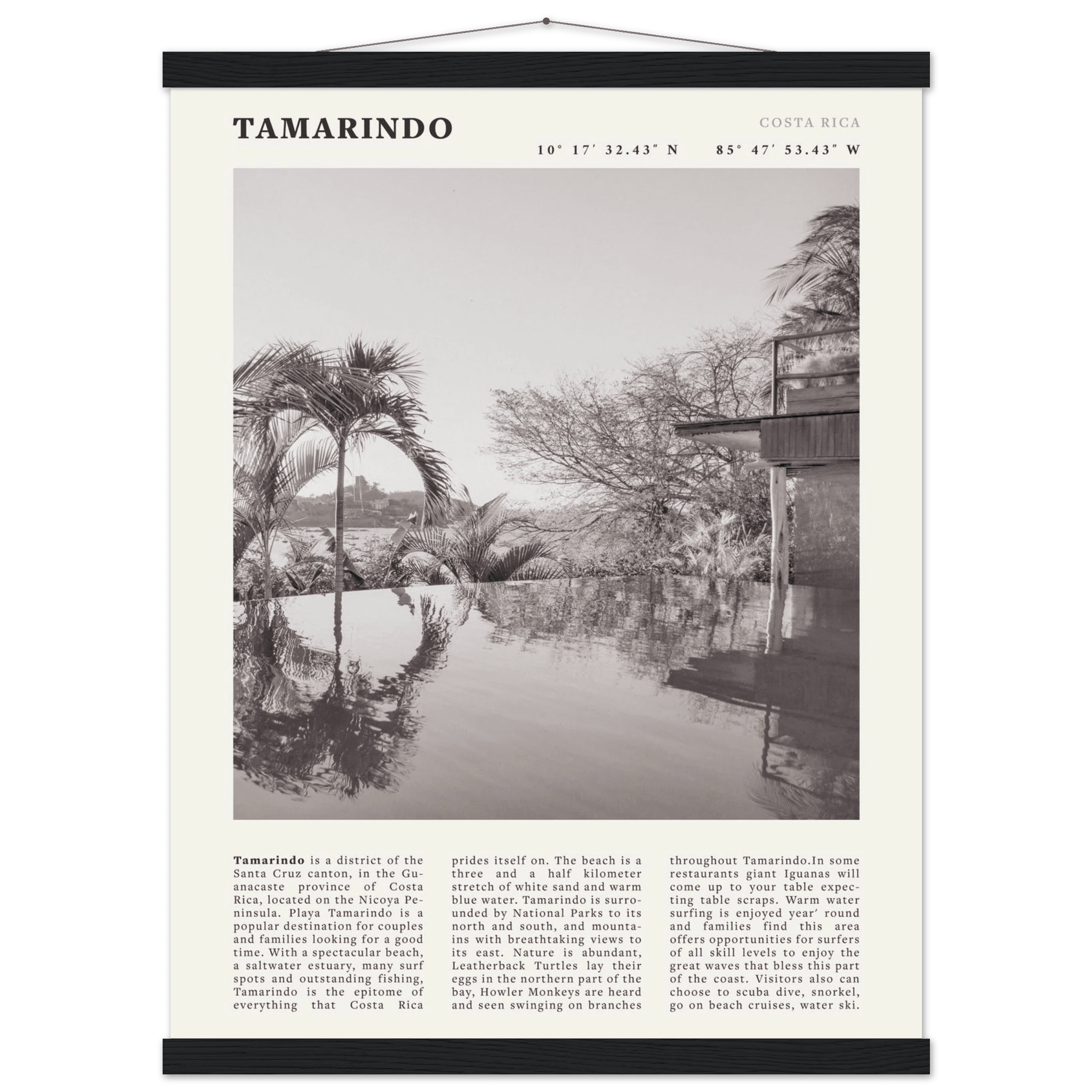 Tamarindo Poster | Black & White Costa Rica Beach Wall Art | Surf Travel Print - Evergreen Posters