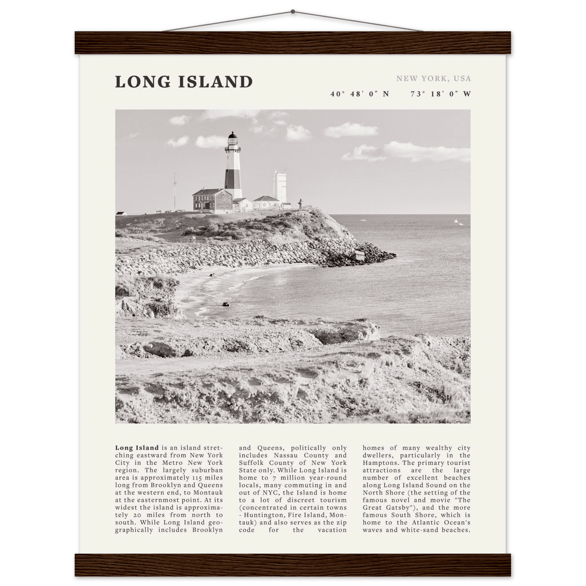Long Island Poster | Black & White Montauk Lighthouse Wall Art | New York Print - Evergreen Posters