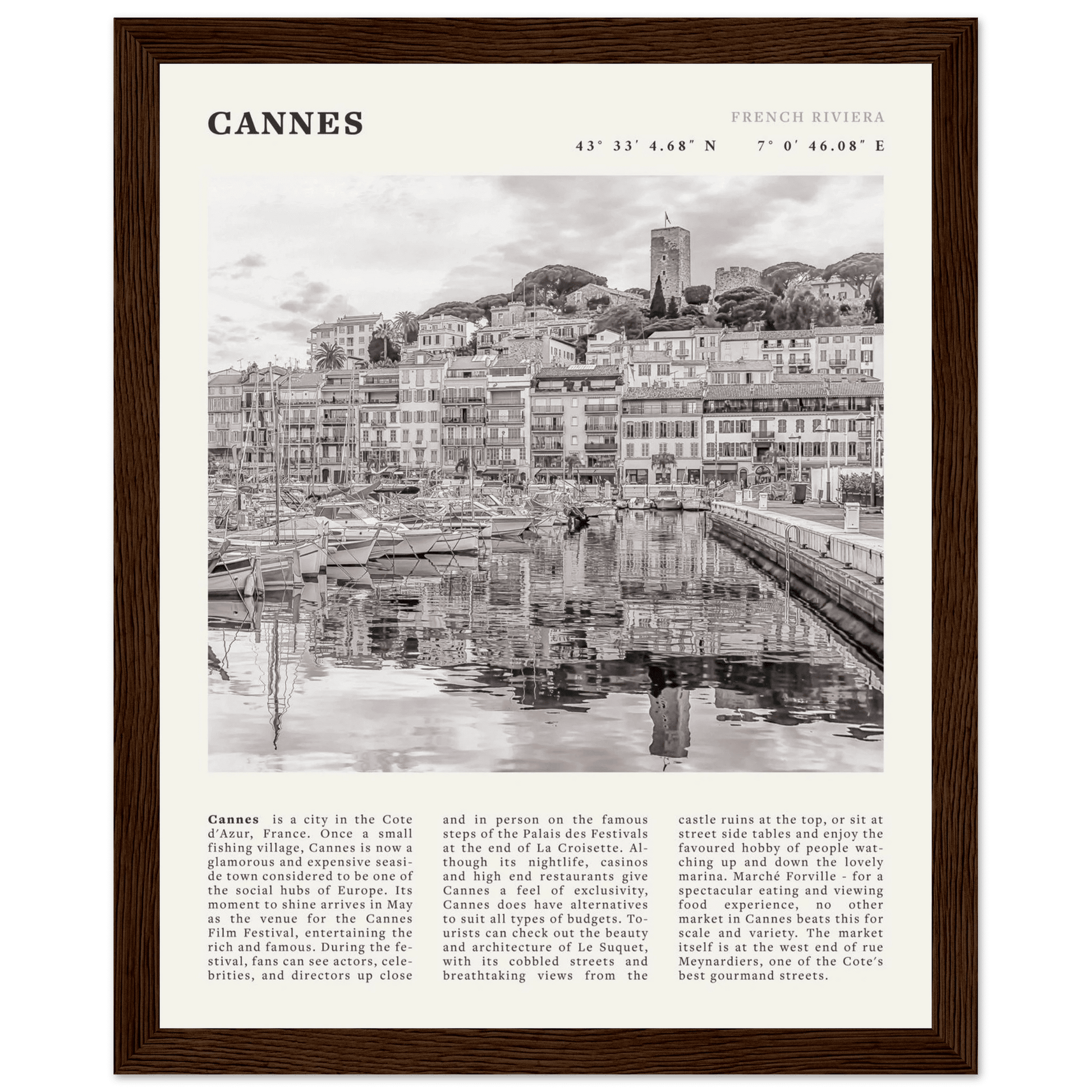 Cannes Poster | Black & White French Riviera Wall Art | France Travel Print - Evergreen Posters