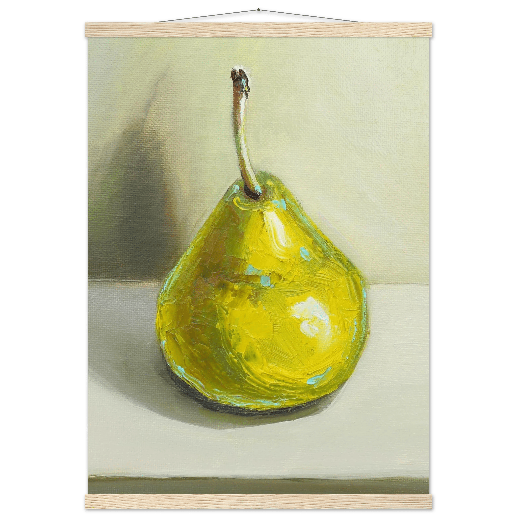Pear Print | Green Pear Oil Painting Wall Art | Kitchen Poster - Evergreen Posters