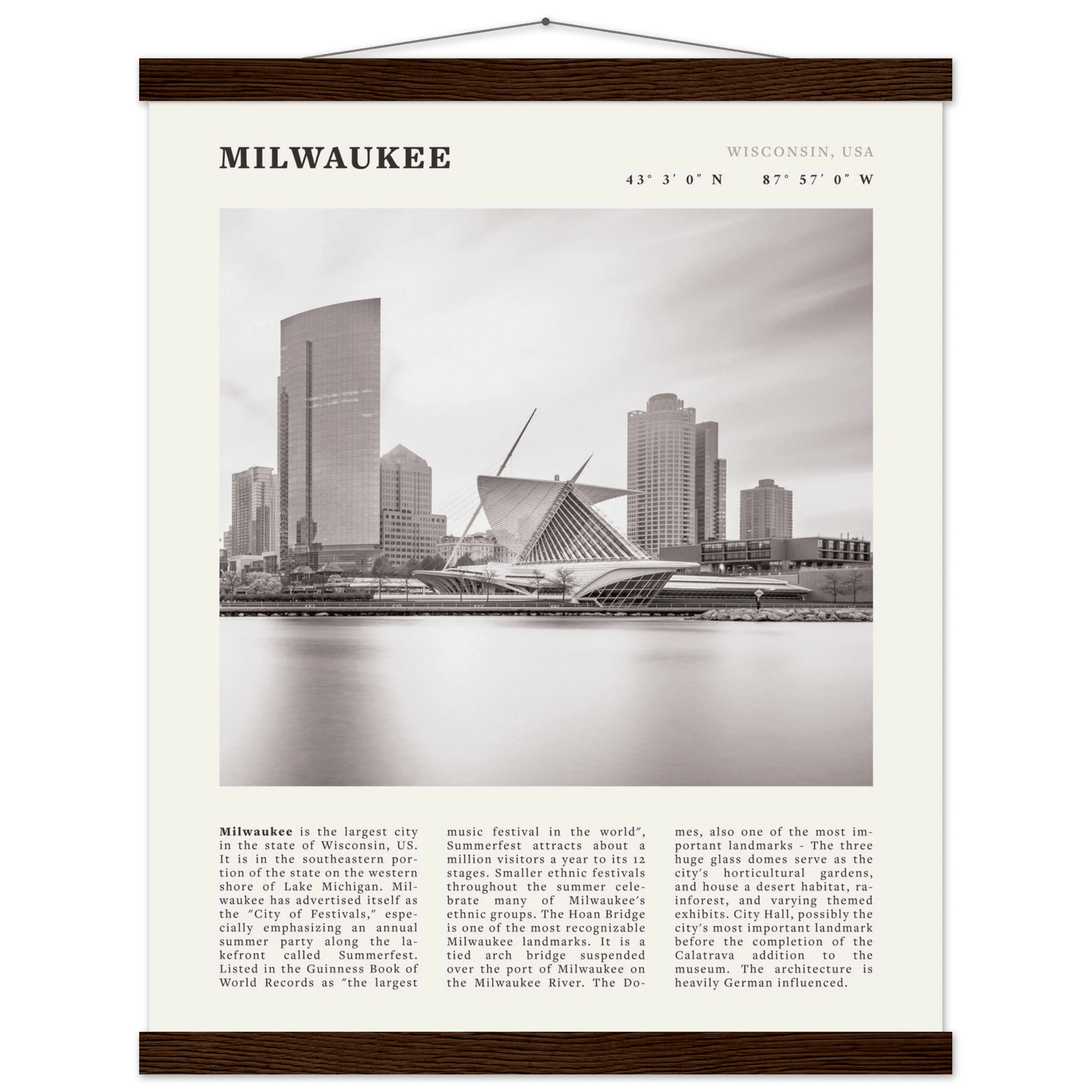 Milwaukee Poster | Black & White Wisconsin City Wall Art | USA Travel Print - Evergreen Posters
