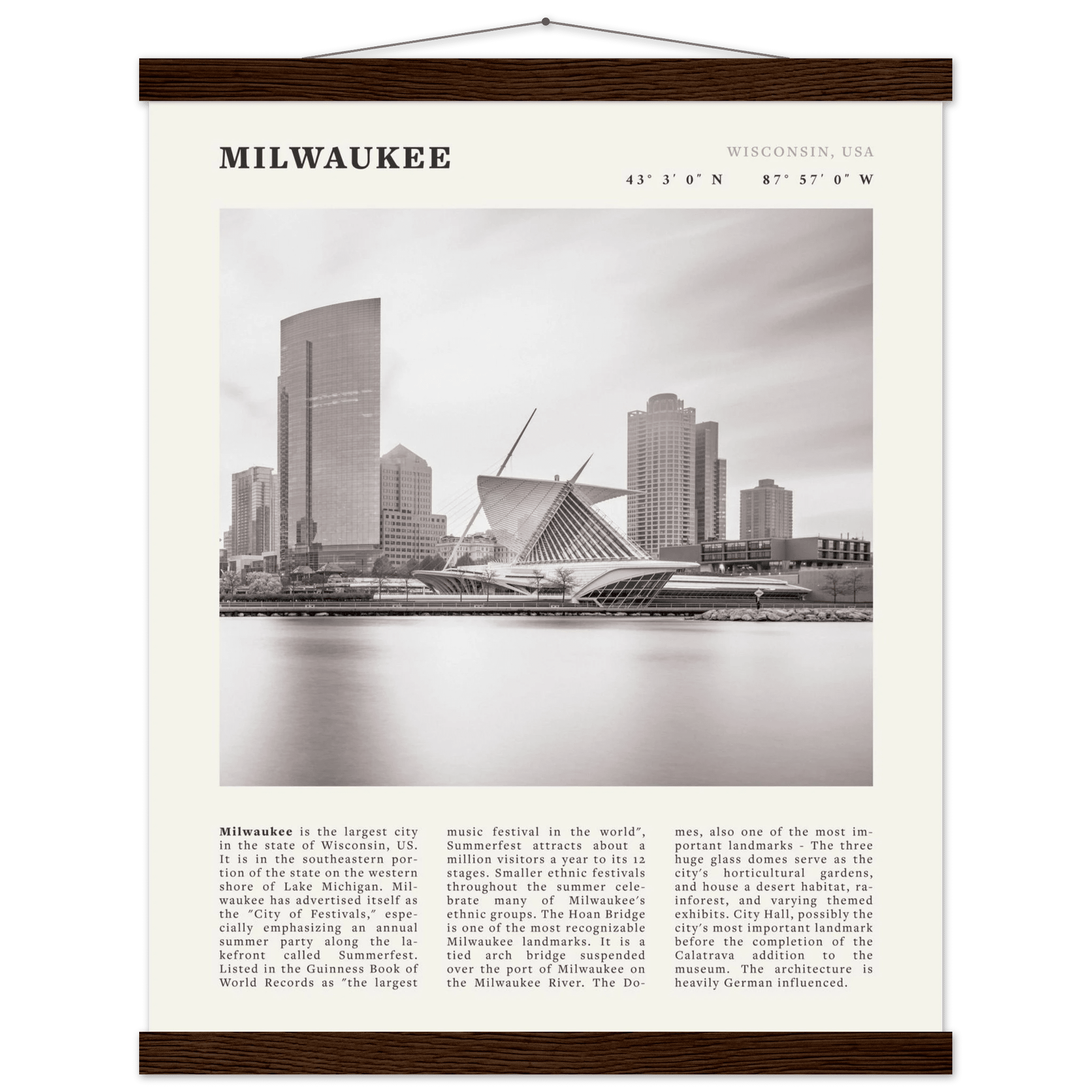 Milwaukee Poster | Black & White Wisconsin City Wall Art | USA Travel Print - Evergreen Posters
