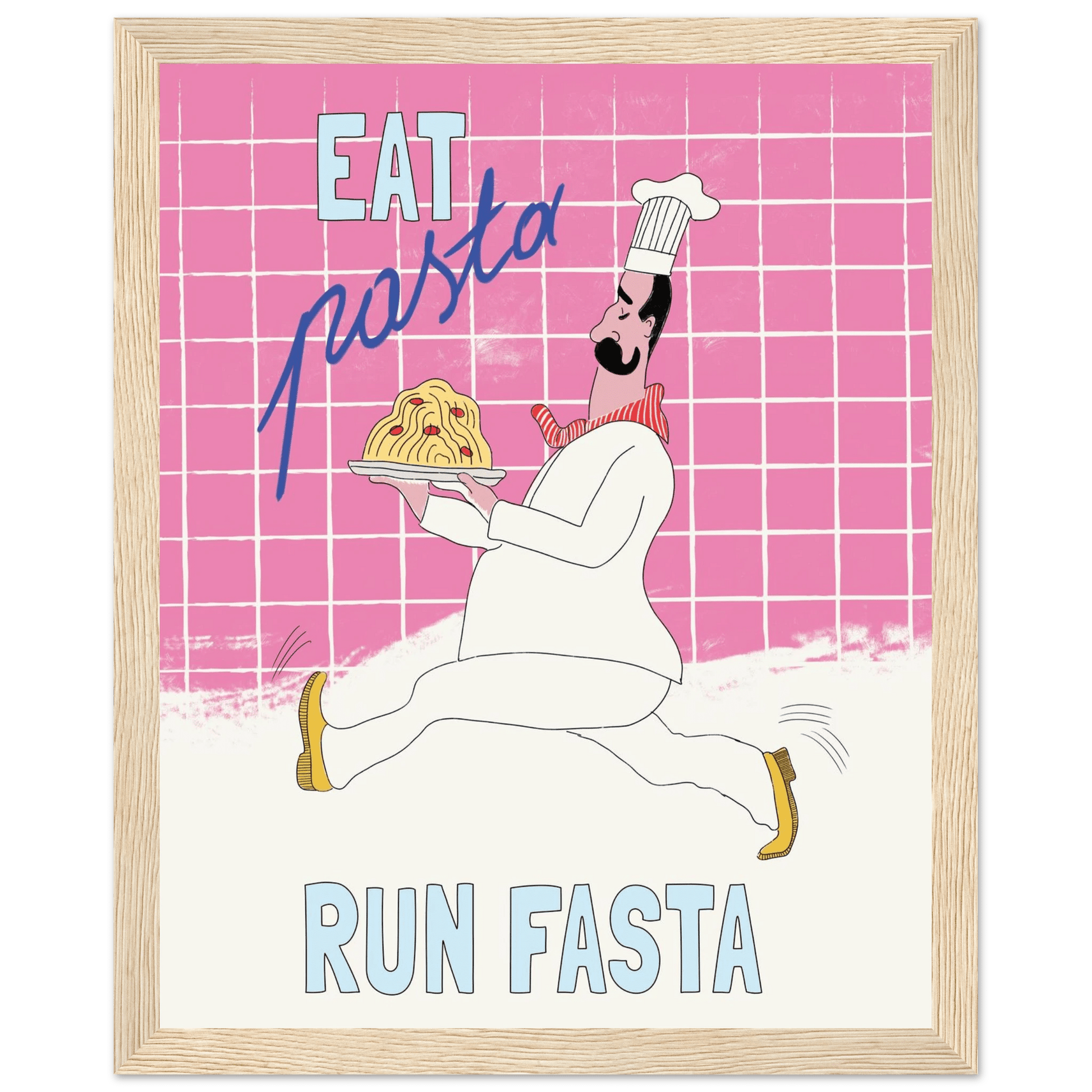 Eat Pasta Run Fasta Poster – Playful Kitchen Wall Art Print (Pink Edition) - Evergreen Posters