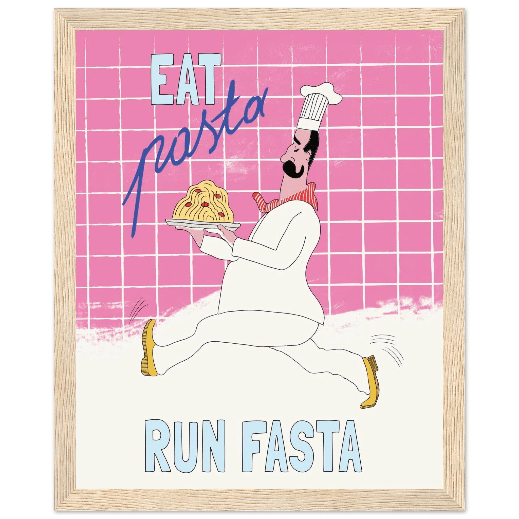 Eat Pasta Run Fasta Poster – Playful Kitchen Wall Art Print (Pink Edition) - Evergreen Posters