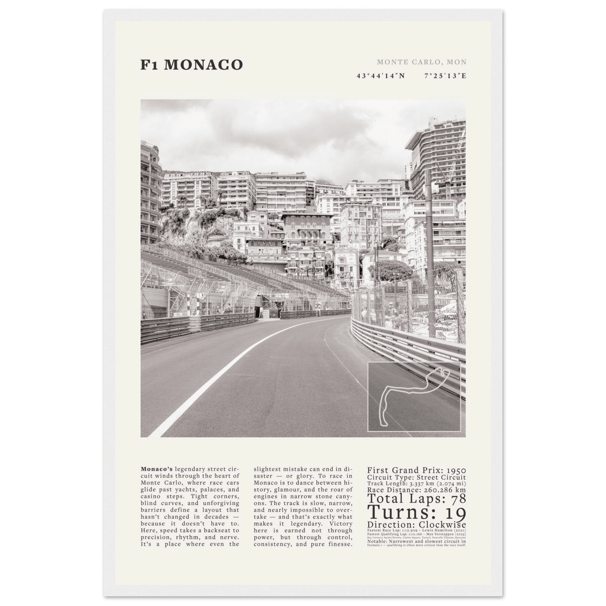 F1 Monaco Poster Black and White – Vintage Monte Carlo Street Circuit Print (Digital & Printed Options) - Evergreen Posters