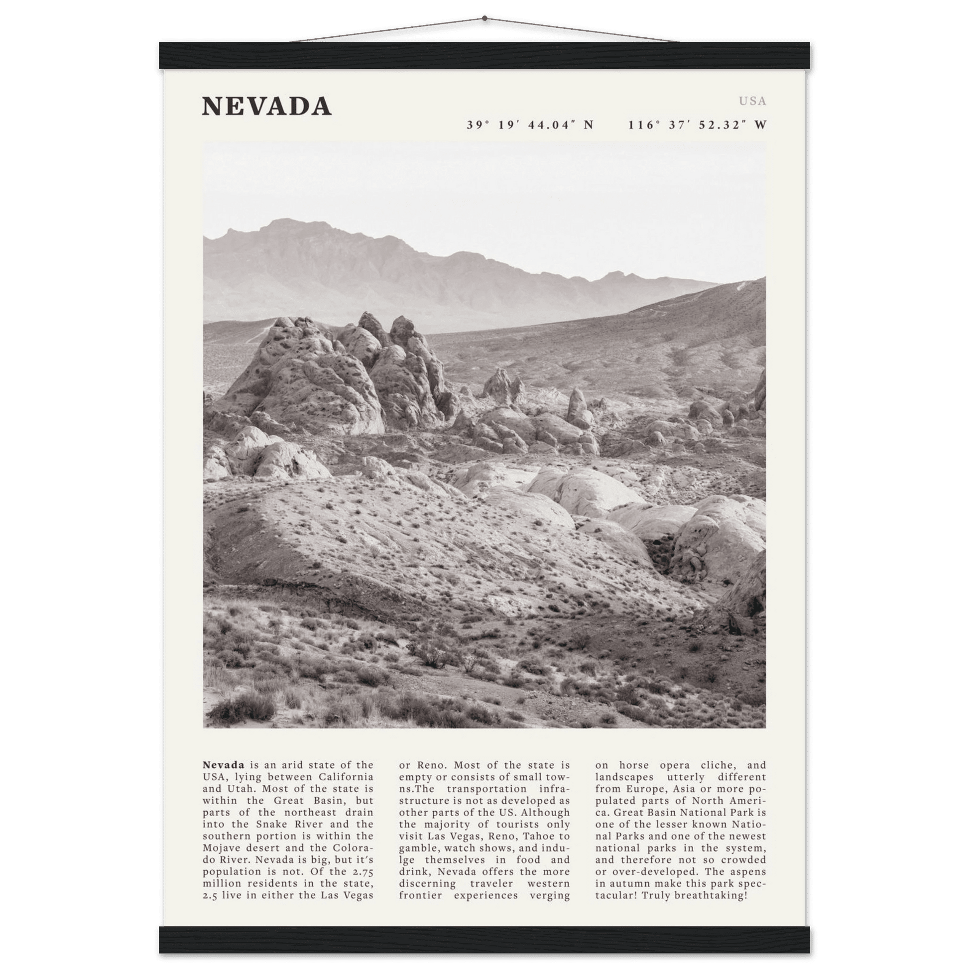 Nevada Poster | Black & White Desert Landscape Wall Art | USA Travel Print Decor - Evergreen Posters