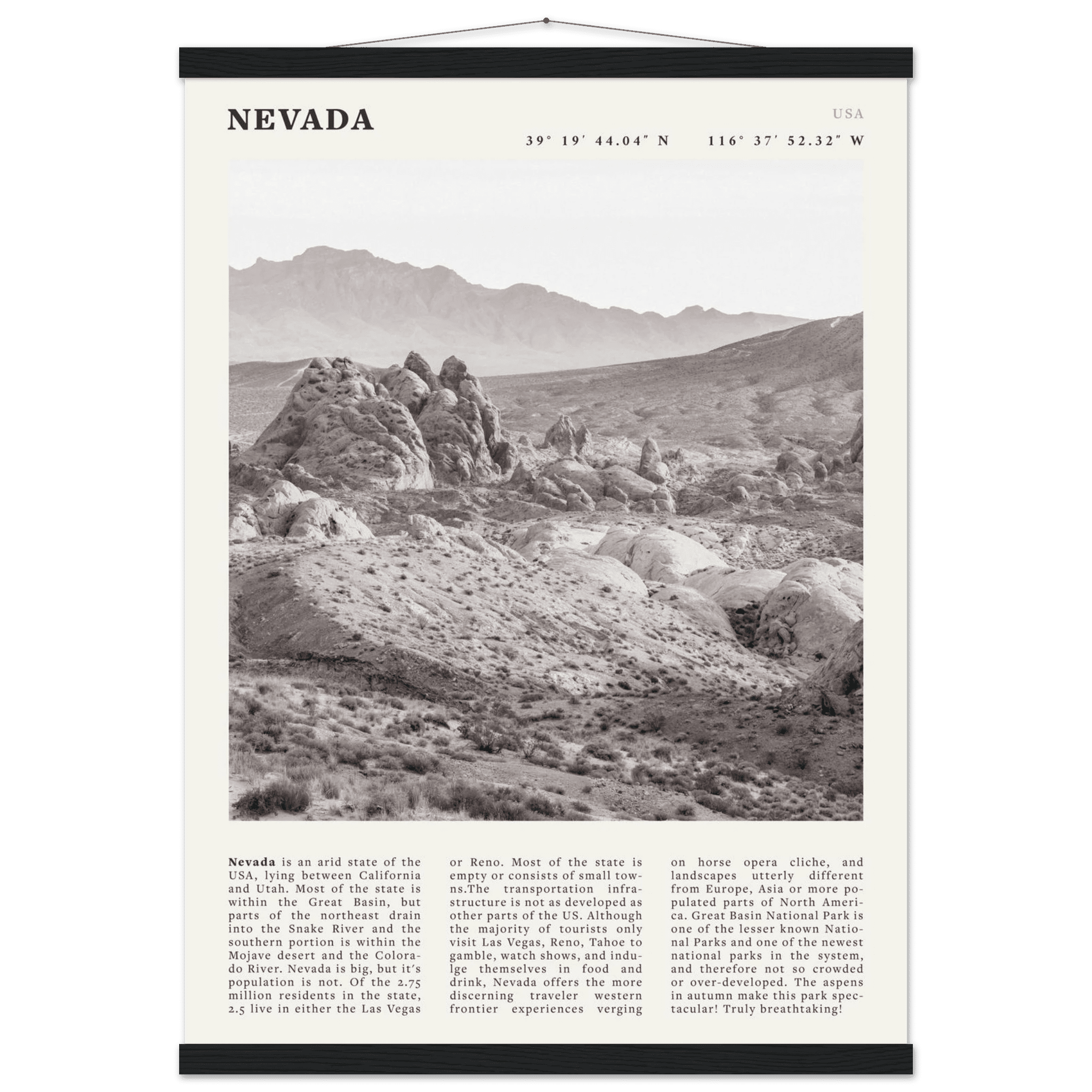 Nevada Poster | Black & White Desert Landscape Wall Art | USA Travel Print Decor - Evergreen Posters