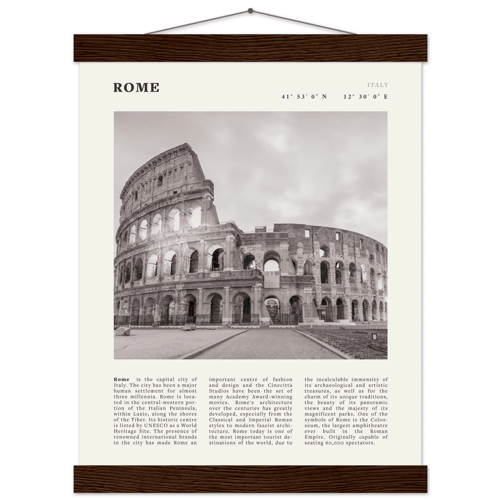 Rome Poster | Black & White Colosseum Wall Art | Italy Travel Print | Roman Decor - Evergreen Posters