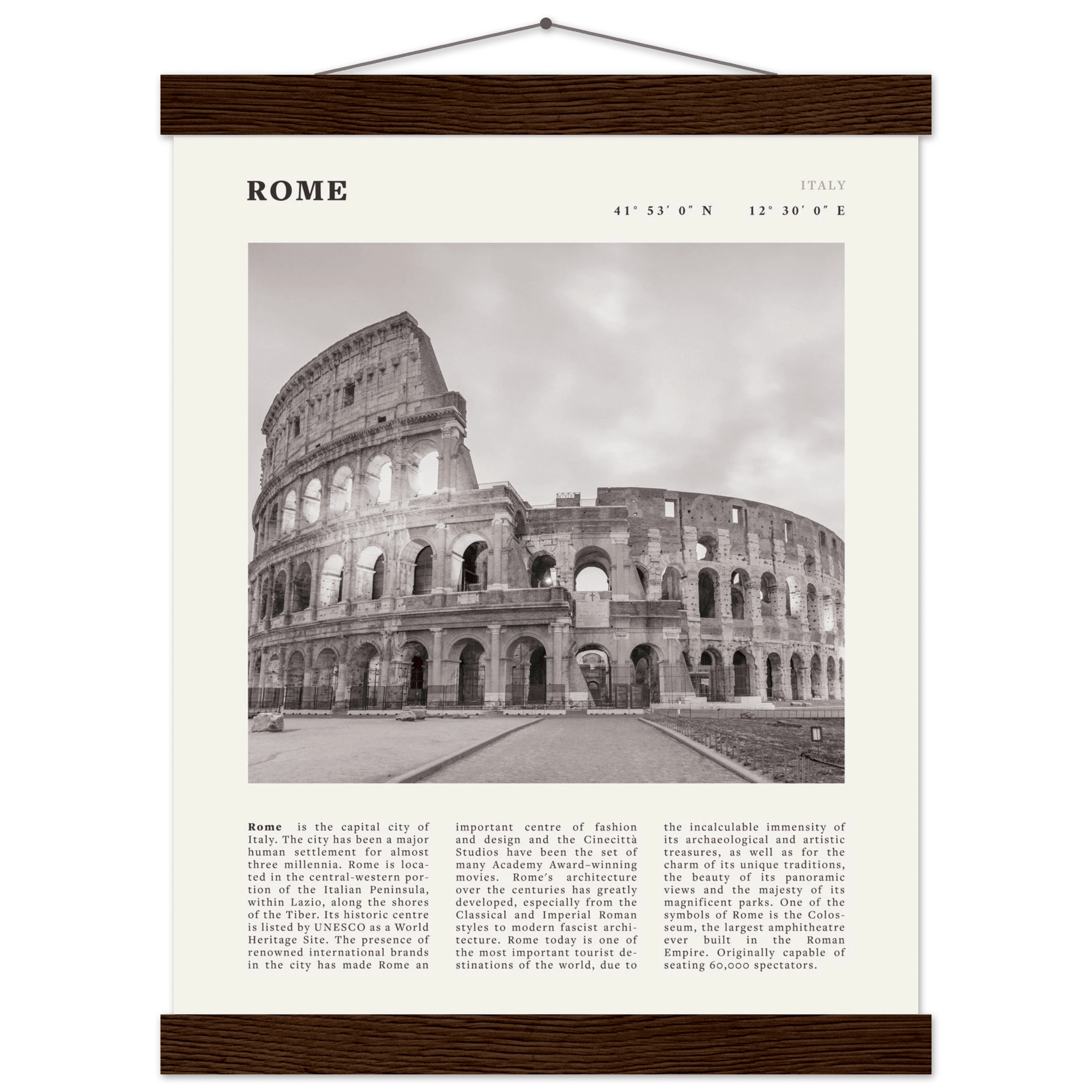 Rome Poster | Black & White Colosseum Wall Art | Italy Travel Print | Roman Decor - Evergreen Posters
