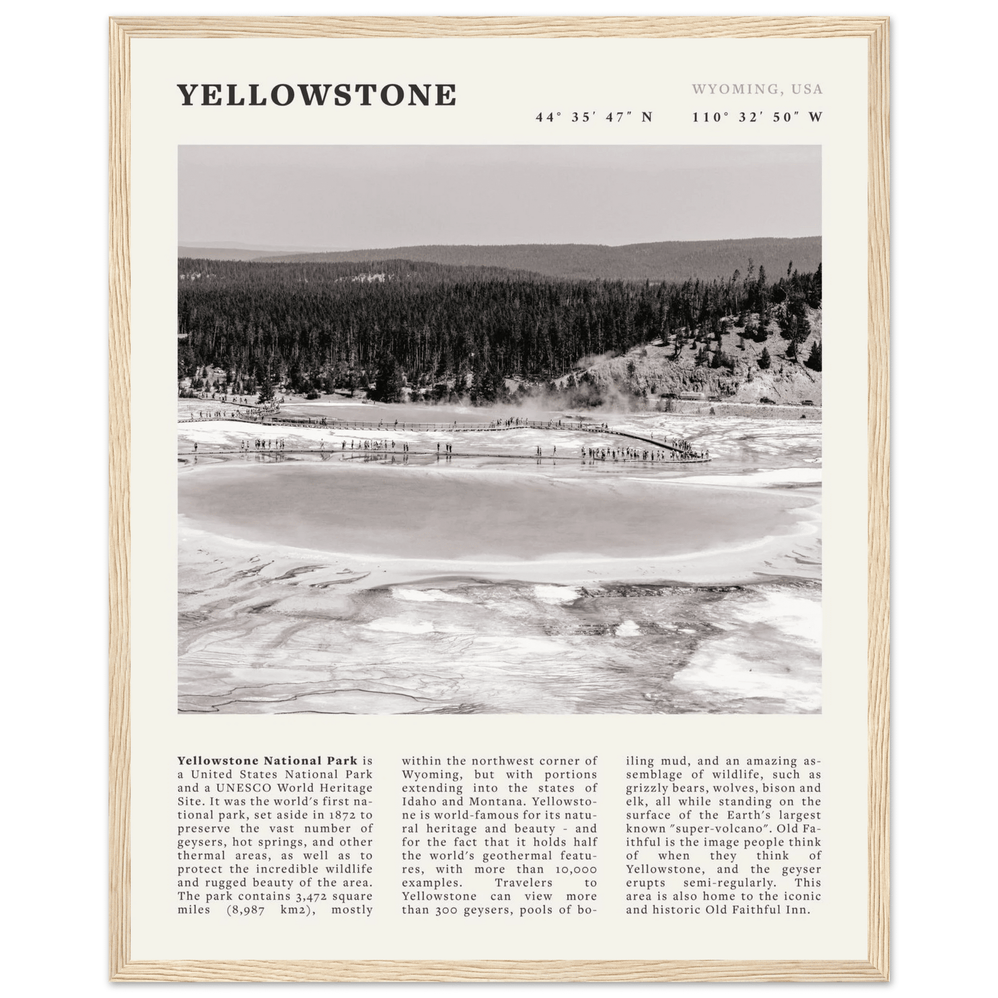 Yellowstone Poster | Black & White Grand Prismatic Spring Wall Art | WY Print - Evergreen Posters