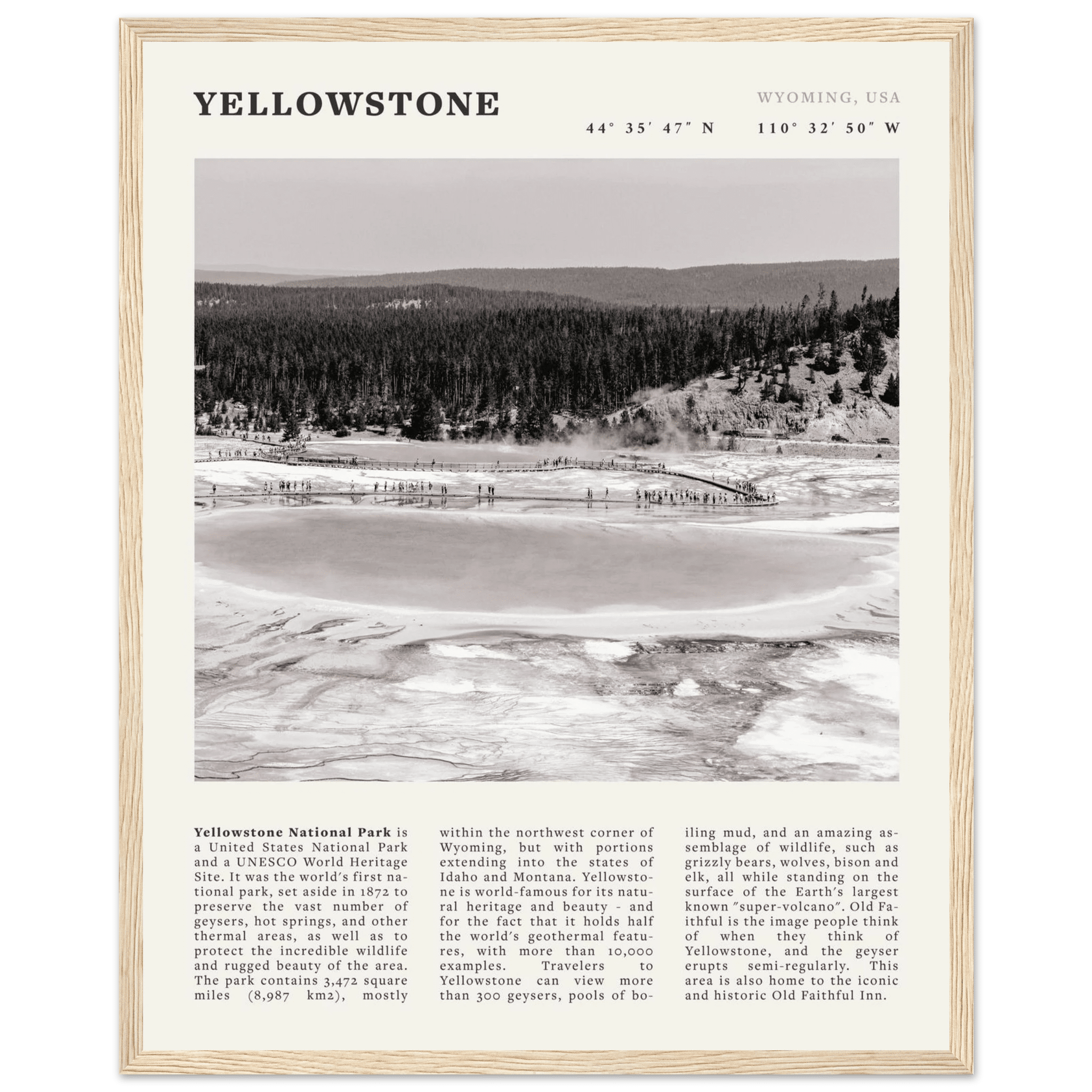 Yellowstone Poster | Black & White Grand Prismatic Spring Wall Art | WY Print - Evergreen Posters