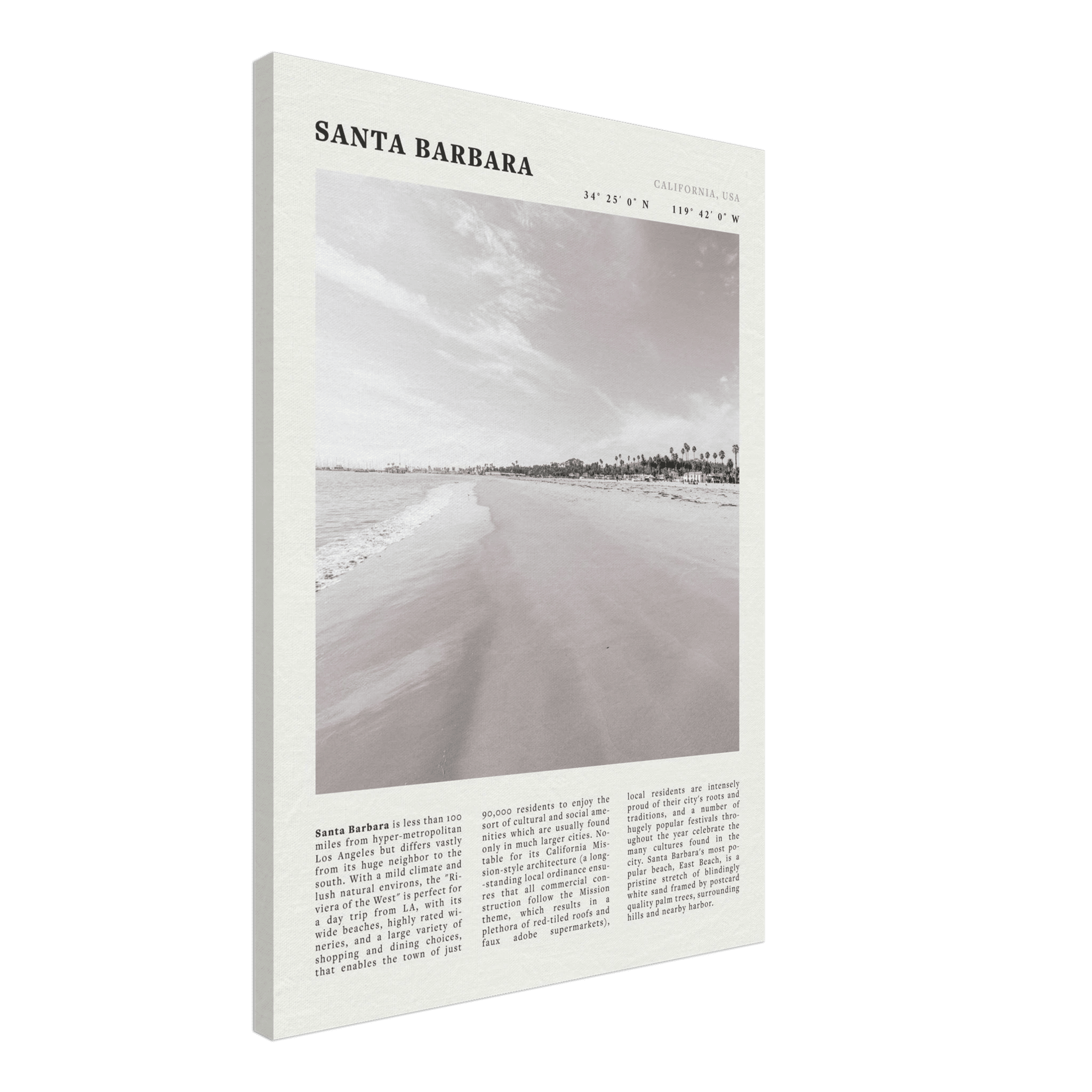 Santa Barbara Poster | Black & White California Beach Wall Art | CA Travel Print - Evergreen Posters