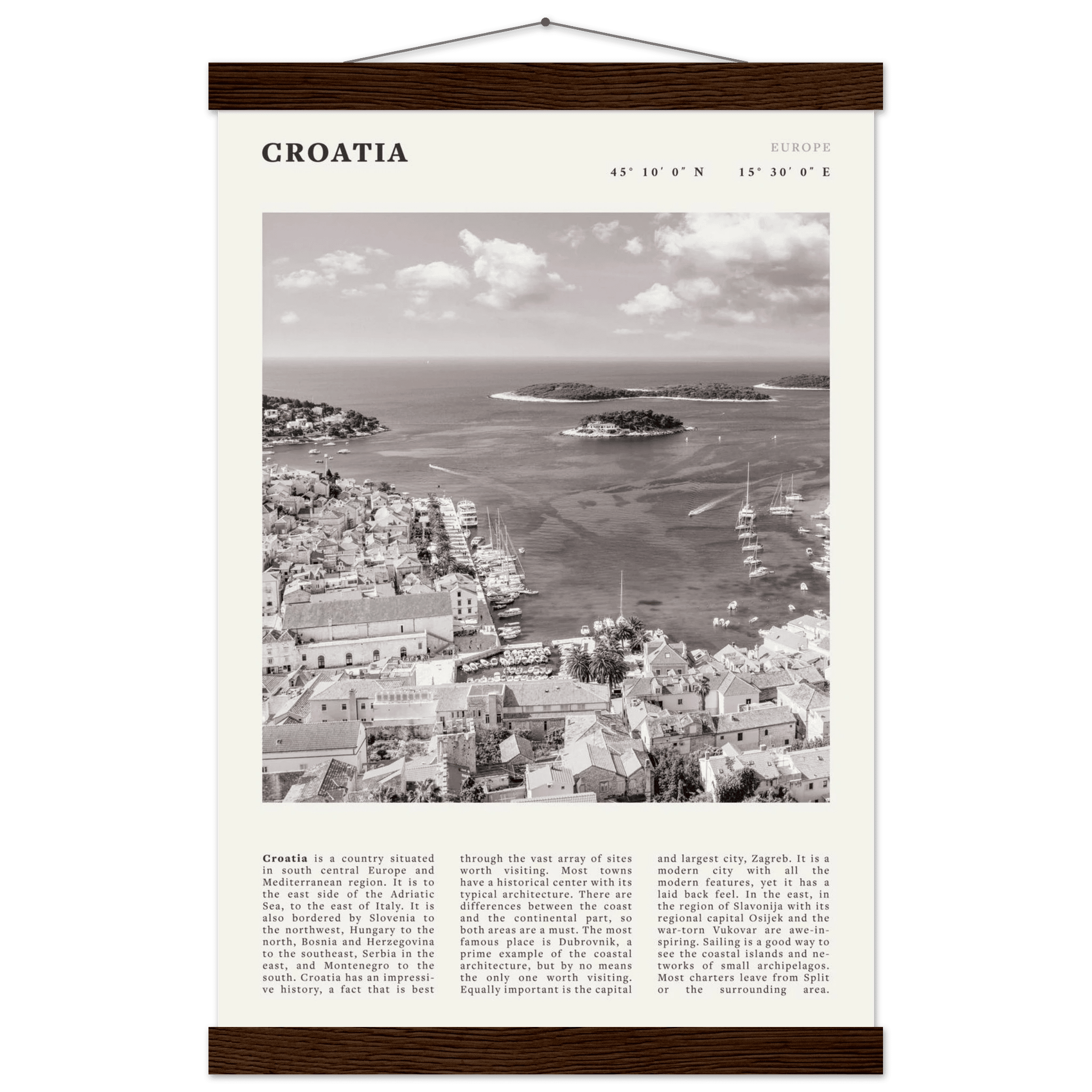Croatia Poster | Black & White Hvar Island Wall Art | Adriatic Travel Print Decor - Evergreen Posters