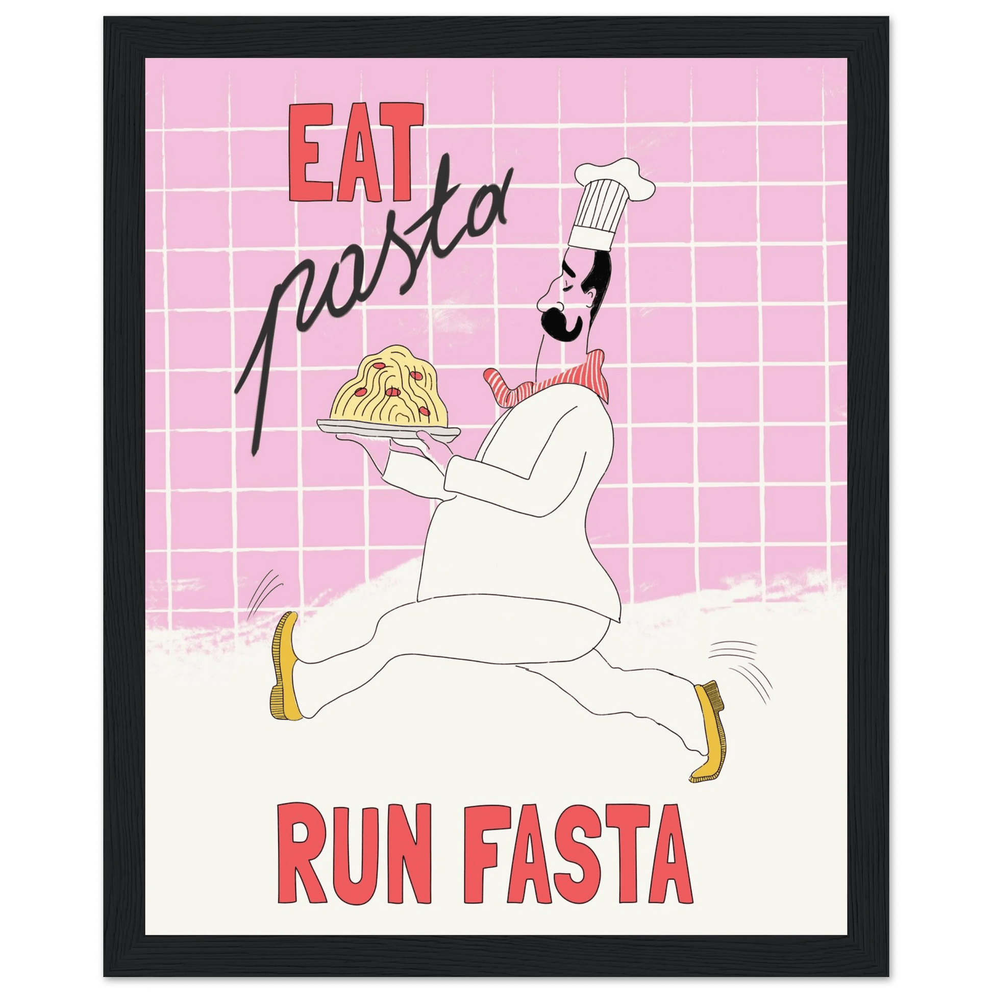 Eat Pasta Run Fasta Poster – Playful Kitchen Wall Art Print (Light Pink) - Evergreen Posters