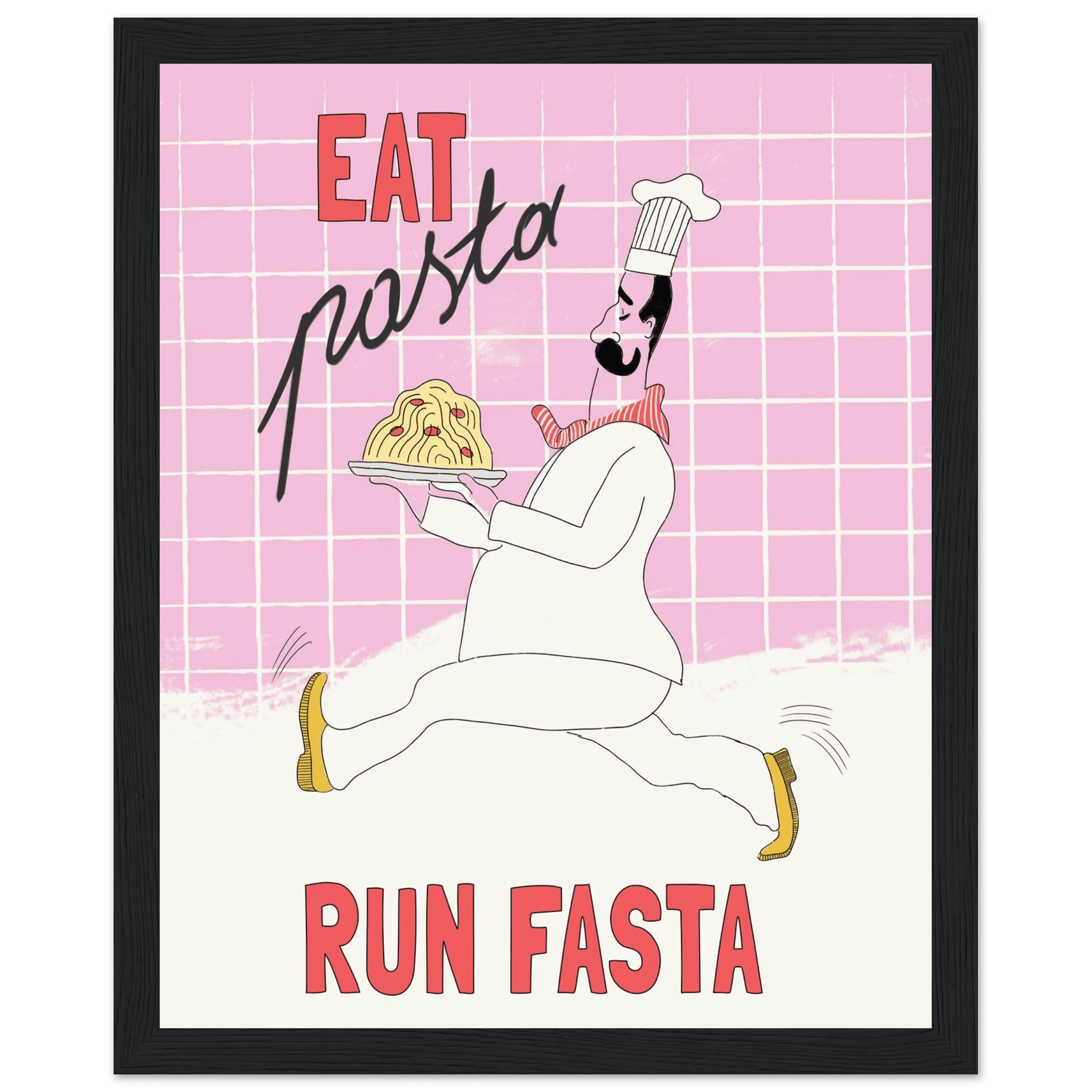 Eat Pasta Run Fasta Poster – Playful Kitchen Wall Art Print (Light Pink) - Evergreen Posters