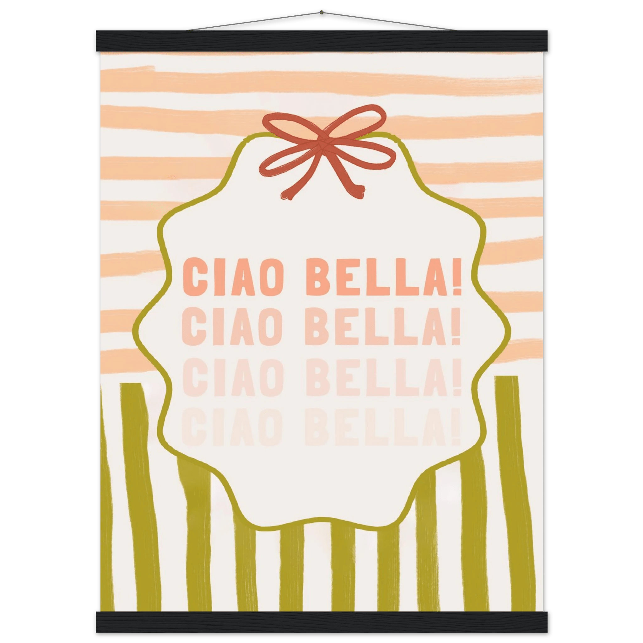Ciao Bella Poster | Italian Typography Wall Art | Retro Stripe Bow Print | Cute Room Decor - Evergreen Posters