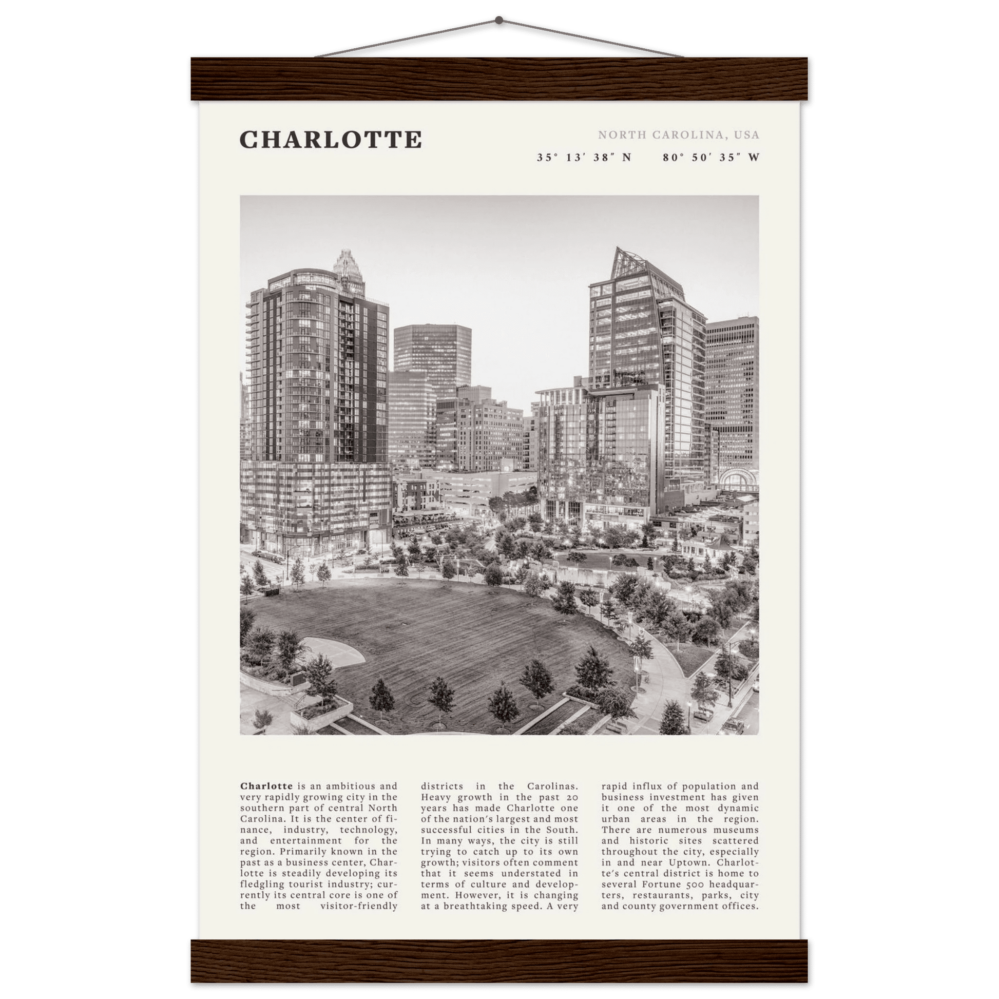 Charlotte Poster | Black & White North Carolina Skyline Wall Art | NC Travel Print - Evergreen Posters