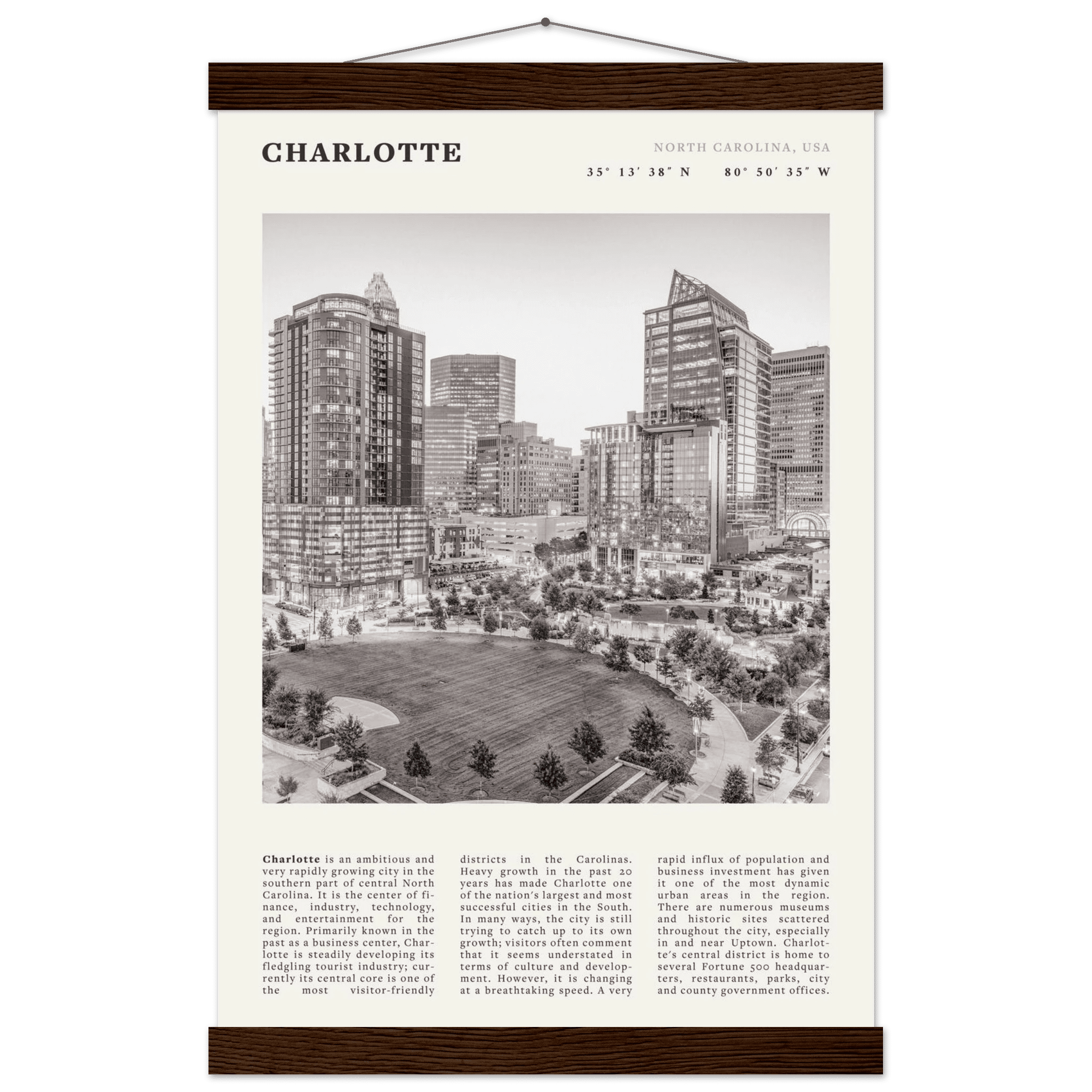 Charlotte Poster | Black & White North Carolina Skyline Wall Art | NC Travel Print - Evergreen Posters