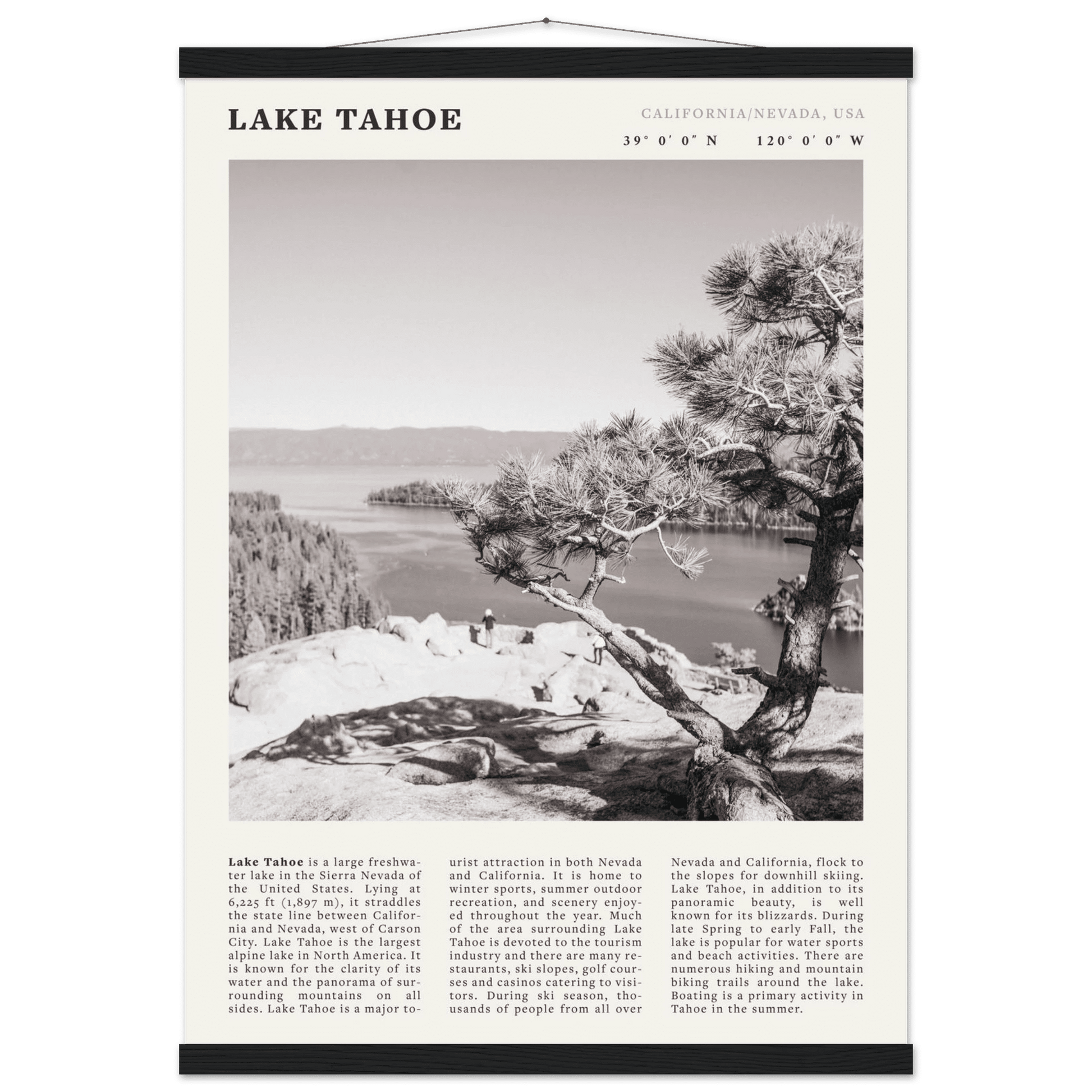 Lake Tahoe Poster | Black & White California Nevada Wall Art | Nature Travel Print Decor - Evergreen Posters