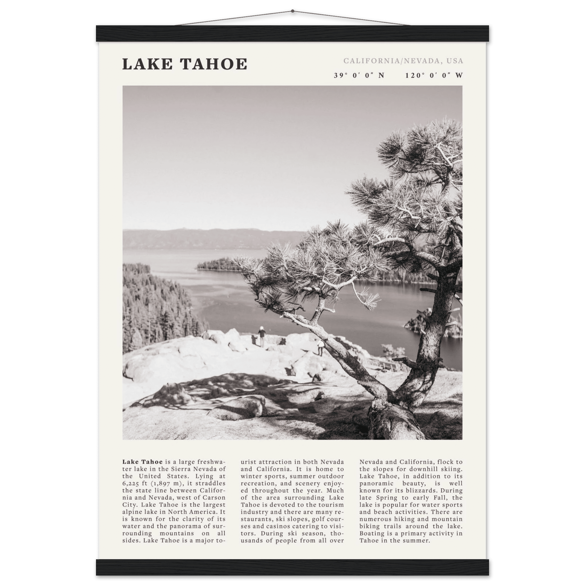 Lake Tahoe Poster | Black & White California Nevada Wall Art | Nature Travel Print Decor - Evergreen Posters