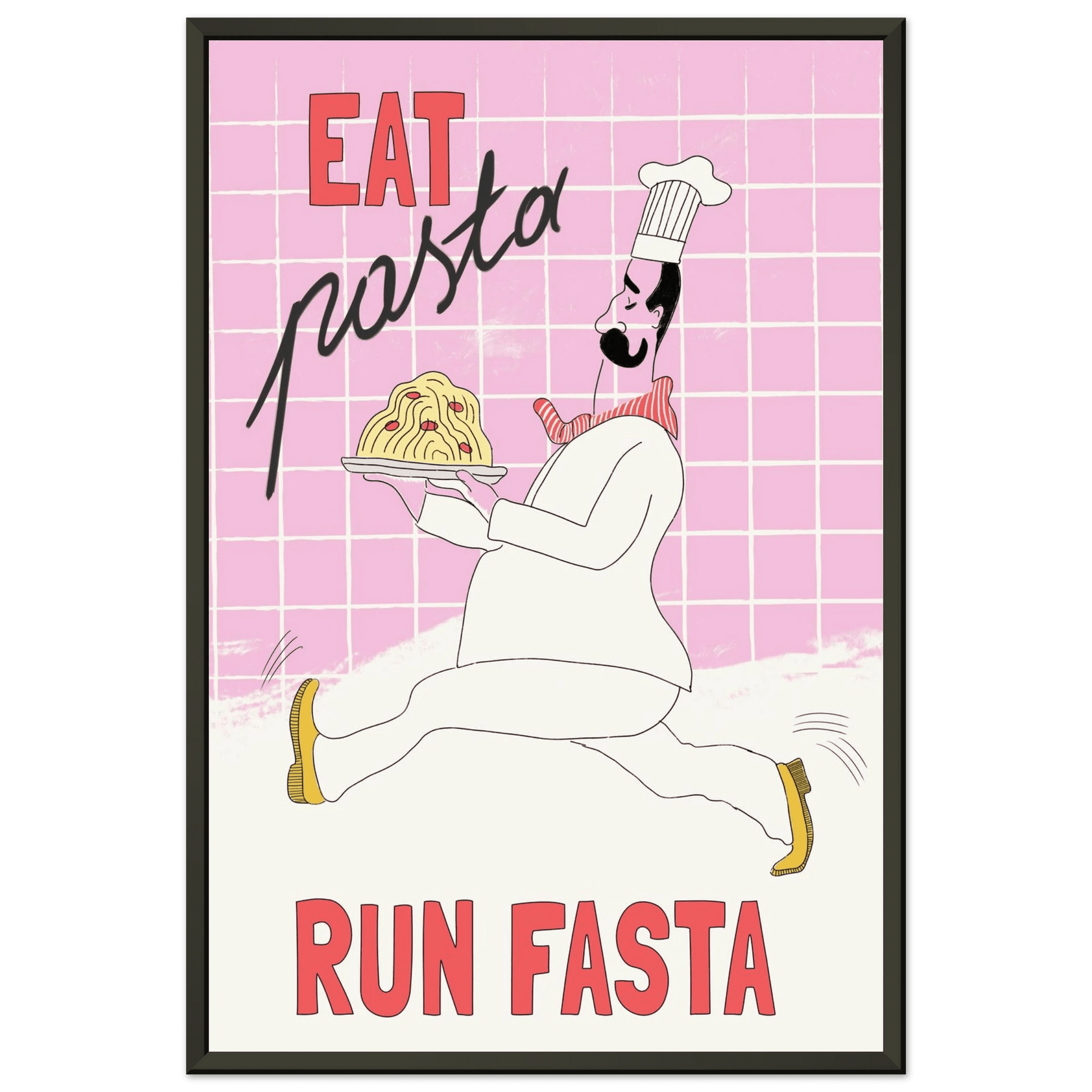 Eat Pasta Run Fasta Poster – Playful Kitchen Wall Art Print (Light Pink) - Evergreen Posters