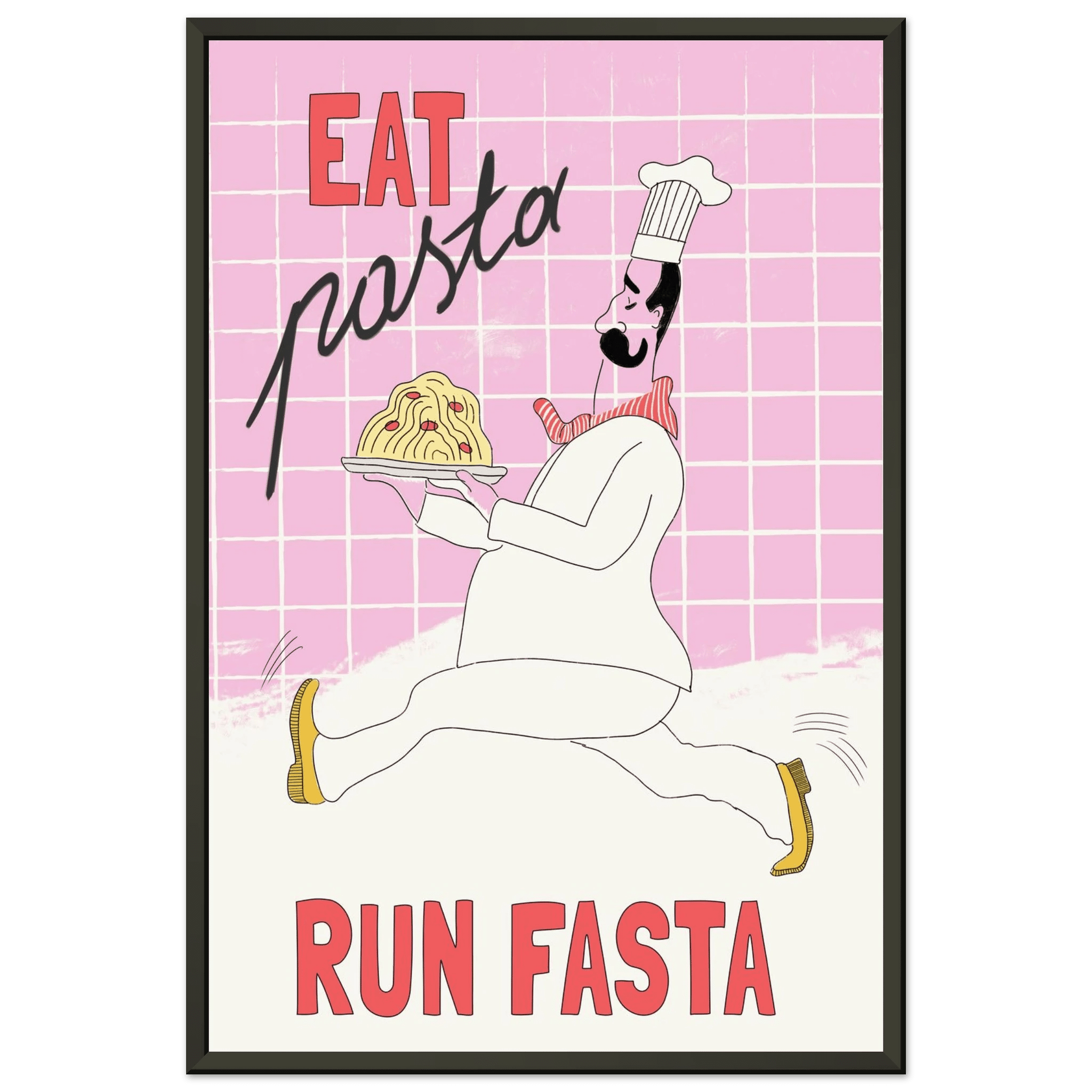 Eat Pasta Run Fasta Poster – Playful Kitchen Wall Art Print (Light Pink) - Evergreen Posters