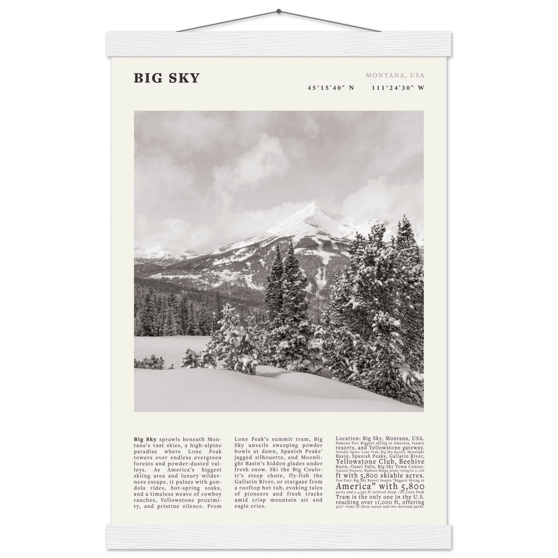 Big Sky Montana Poster Black and White – Vintage Lone Peak Ski Resort Print (Digital & Printed Options) - Evergreen Posters
