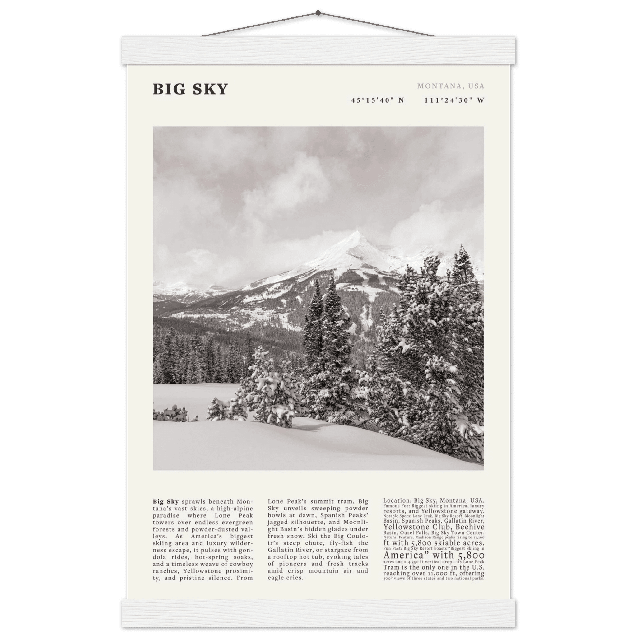Big Sky Montana Poster Black and White – Vintage Lone Peak Ski Resort Print (Digital & Printed Options) - Evergreen Posters