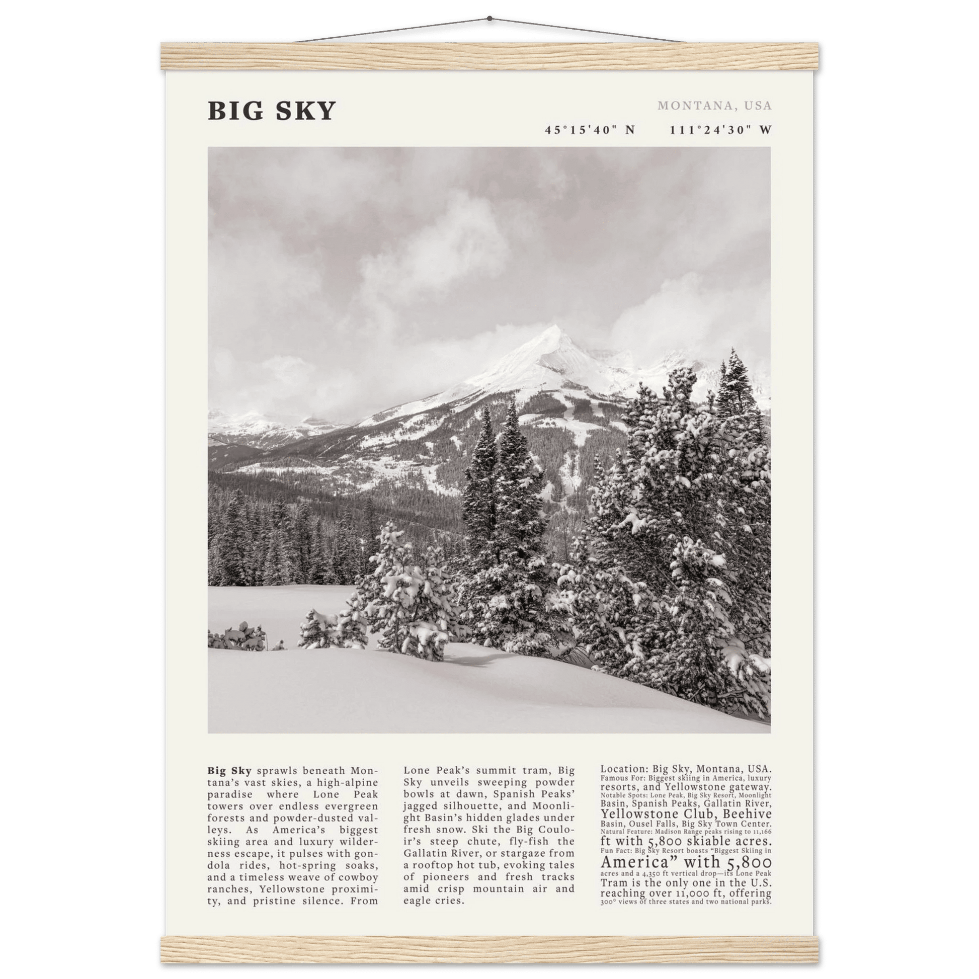 Big Sky Montana Poster Black and White – Vintage Lone Peak Ski Resort Print (Digital & Printed Options) - Evergreen Posters