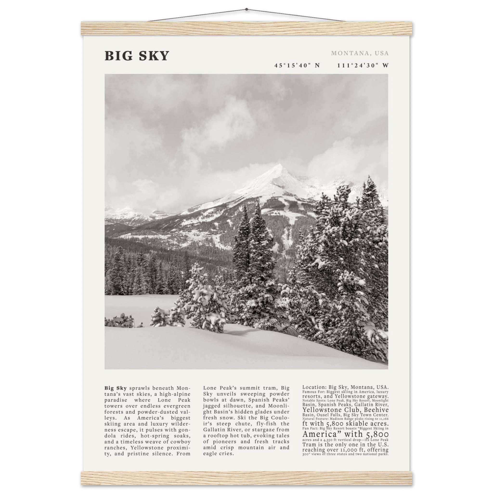 Big Sky Montana Poster Black and White – Vintage Lone Peak Ski Resort Print (Digital & Printed Options) - Evergreen Posters