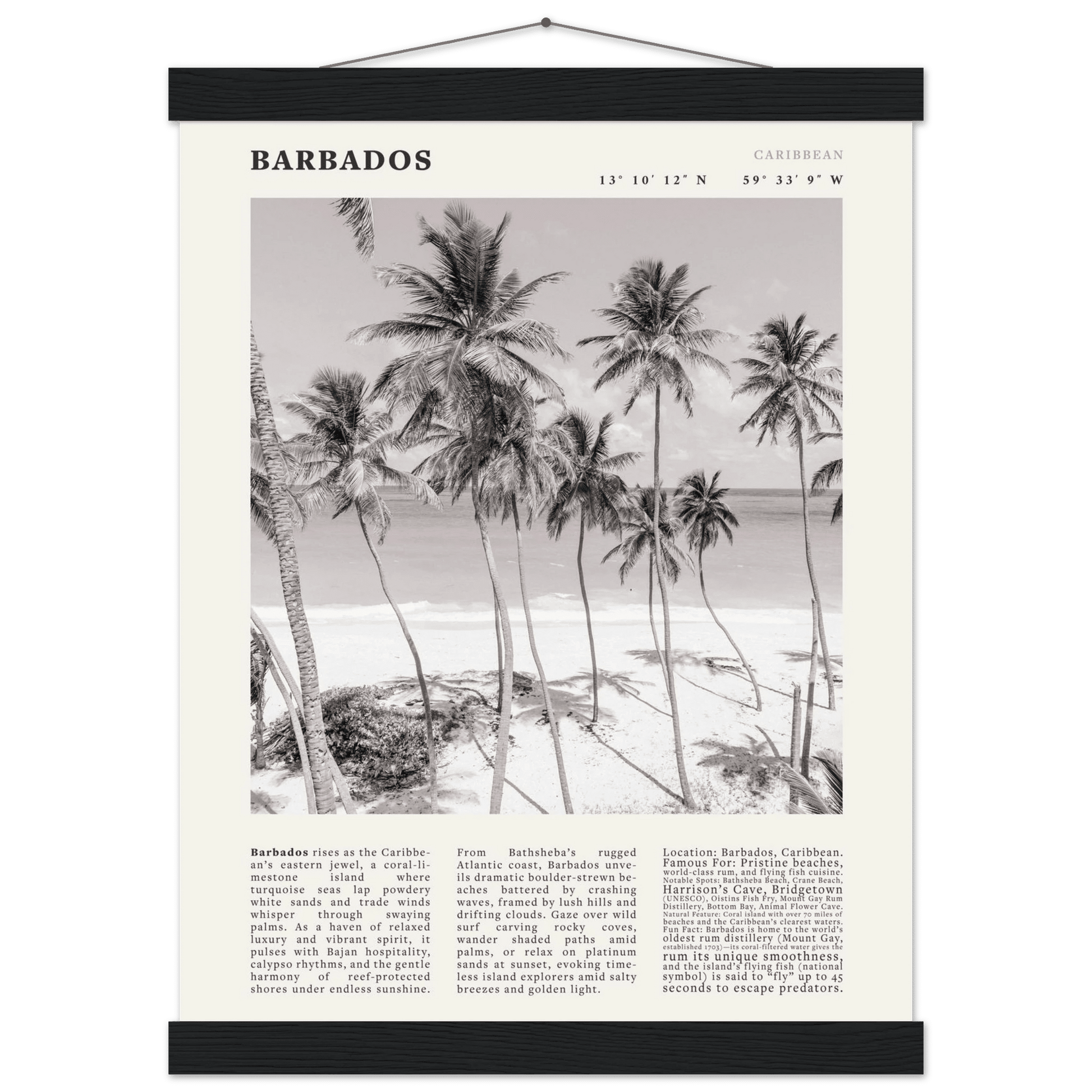Barbados Poster Black and White – Vintage Caribbean Palm Beach Print (Digital & Printed Options) - Evergreen Posters