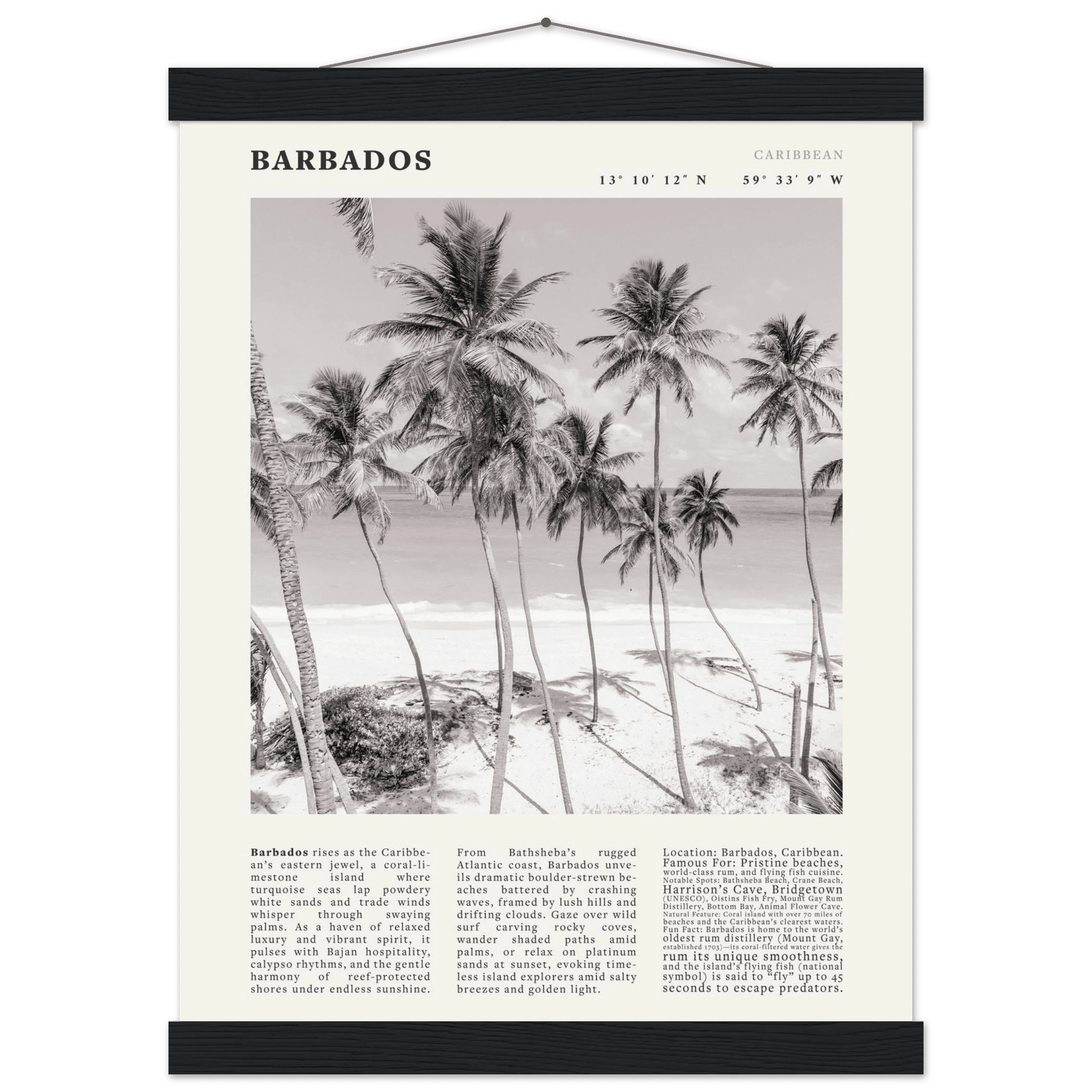 Barbados Poster Black and White – Vintage Caribbean Palm Beach Print (Digital & Printed Options) - Evergreen Posters