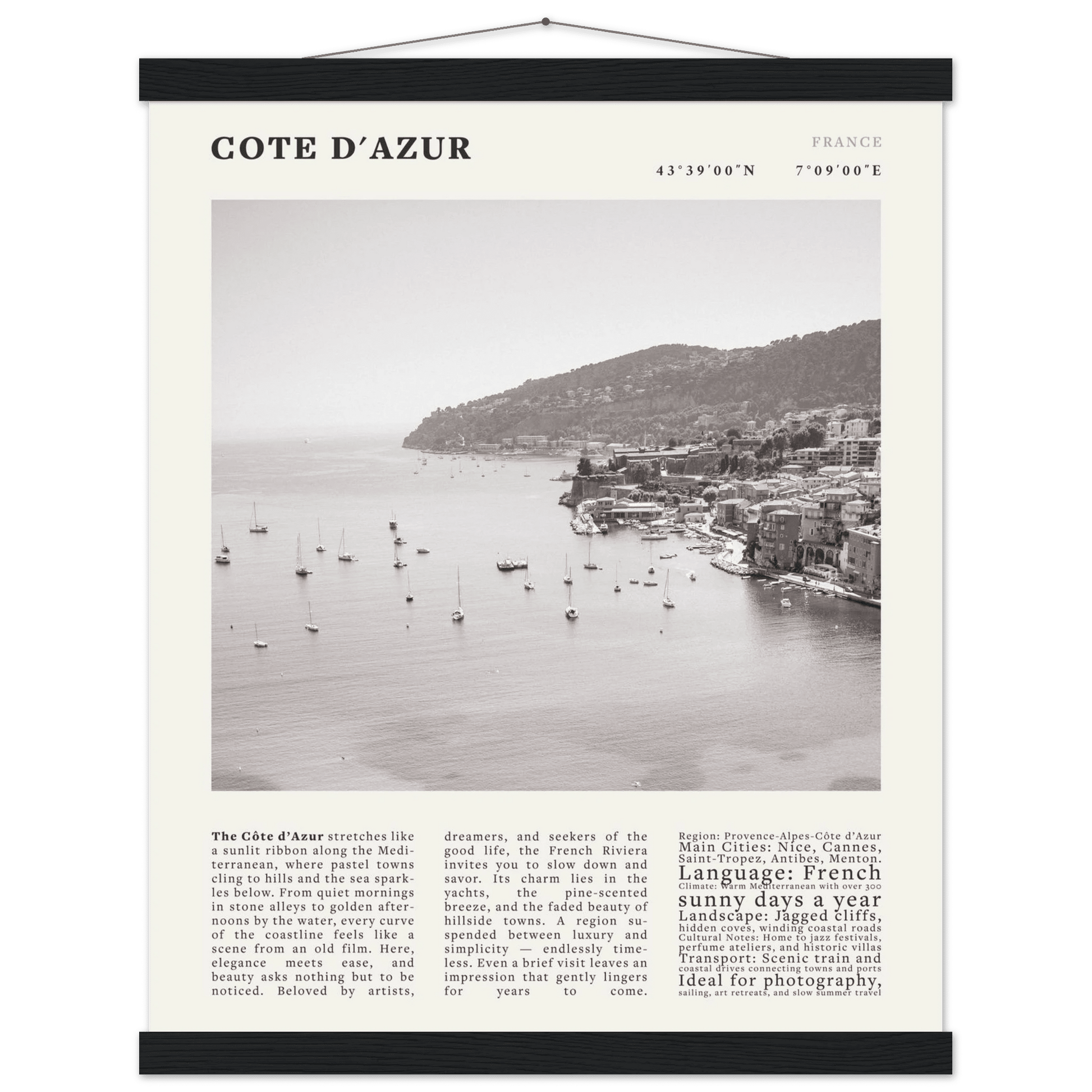 Côte d'Azur Poster Black and White – Vintage French Riviera Coast Print (Digital & Printed Options) - Evergreen Posters