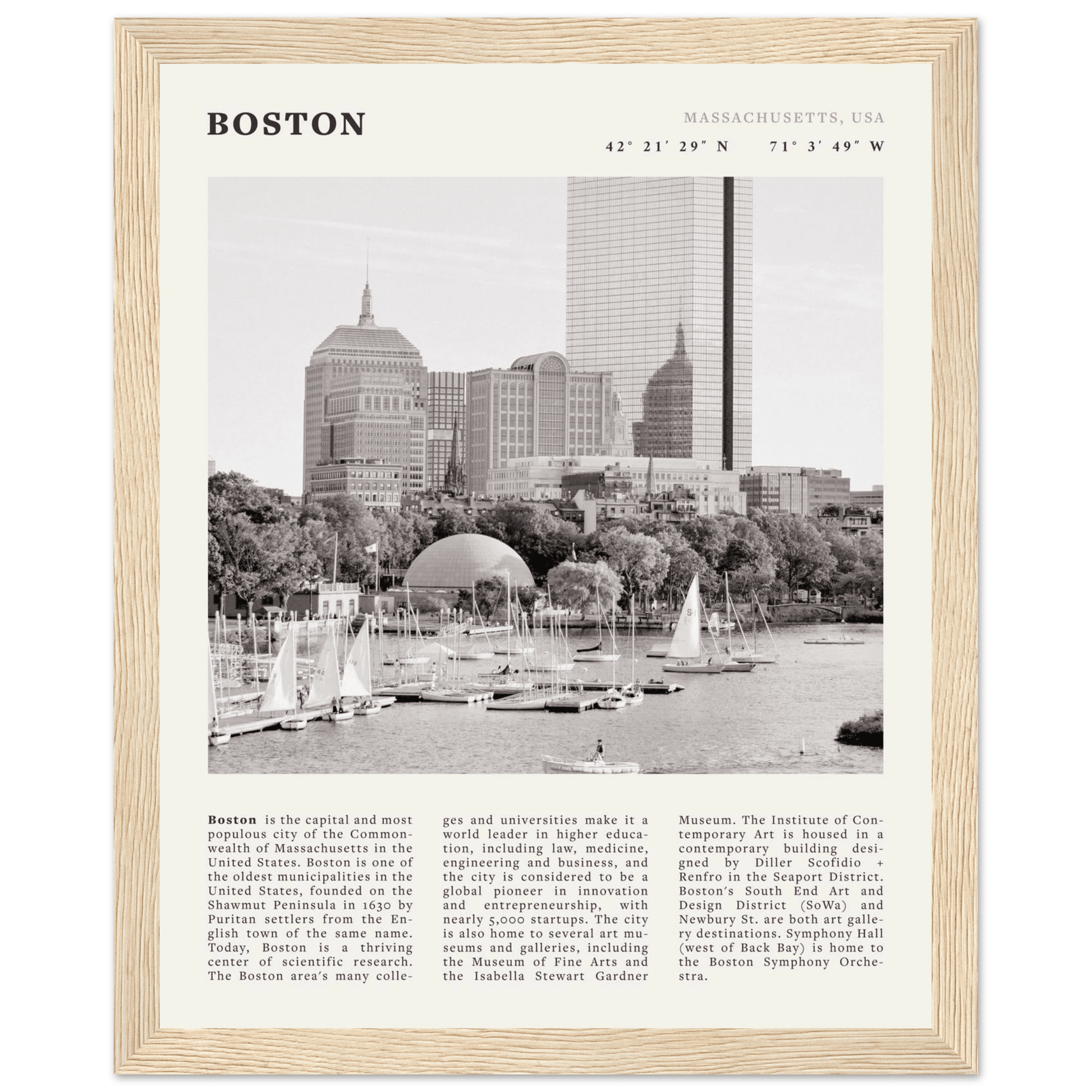 Boston Poster | Black & White Charles River Skyline Wall Art | Massachusetts Print - Evergreen Posters