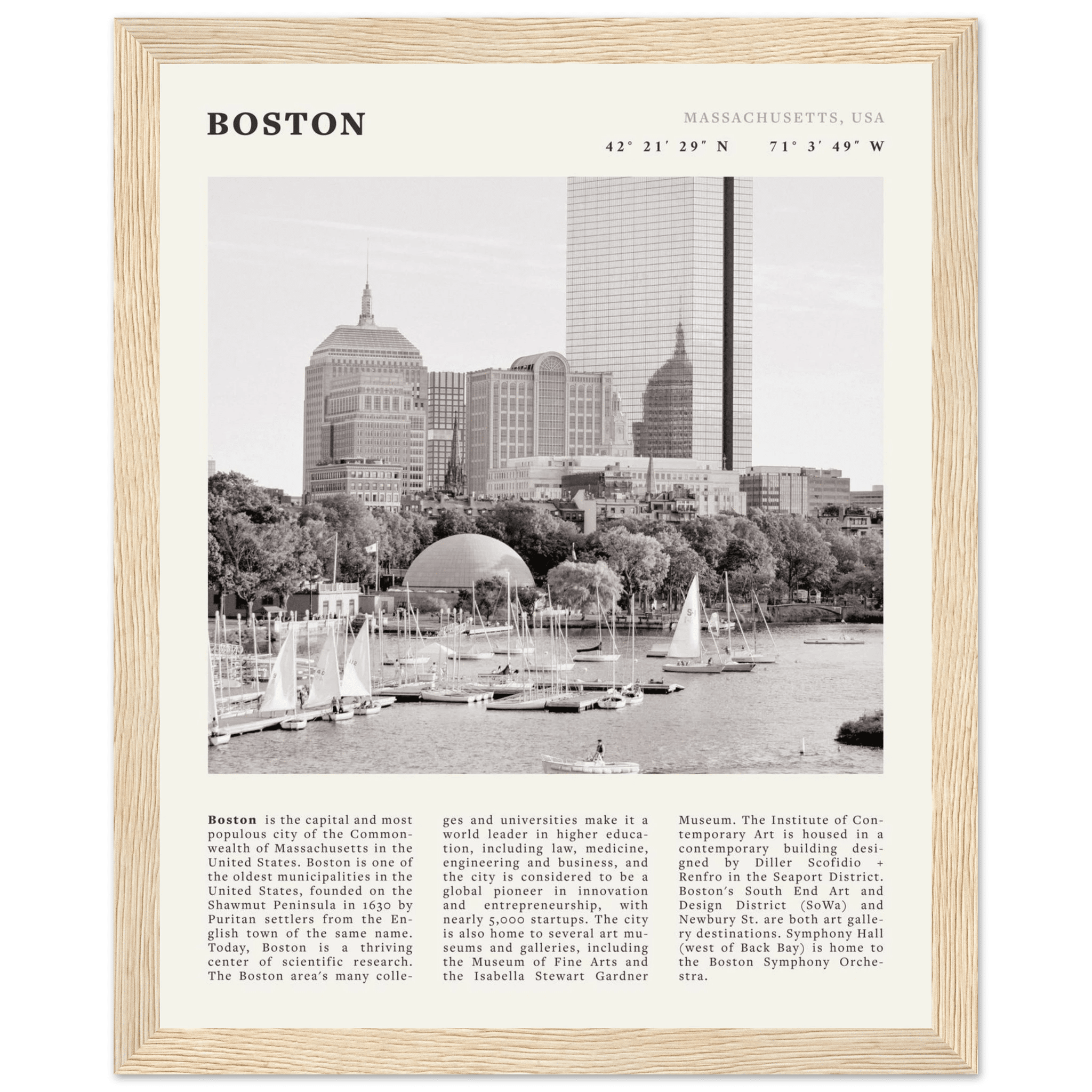 Boston Poster | Black & White Charles River Skyline Wall Art | Massachusetts Print - Evergreen Posters