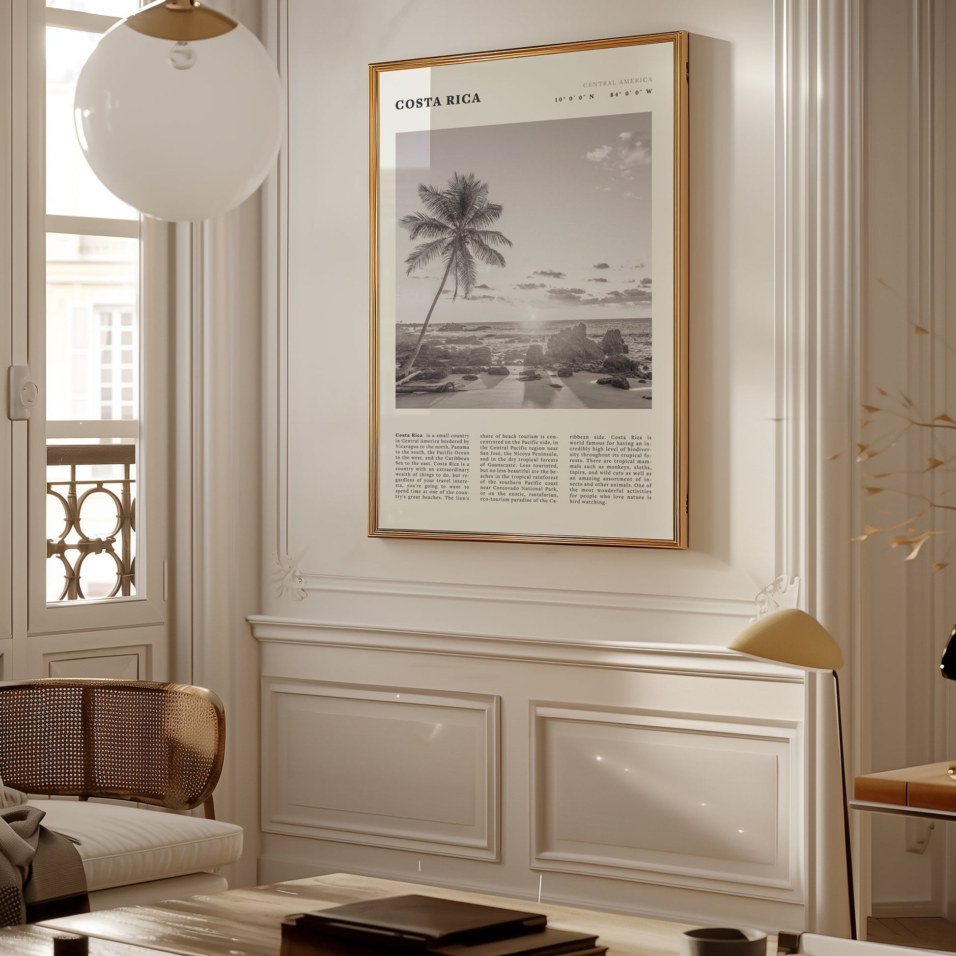 Costa Rica Poster | Black & White Palm Tree Beach Wall Art | Travel Print Decor - Evergreen Posters