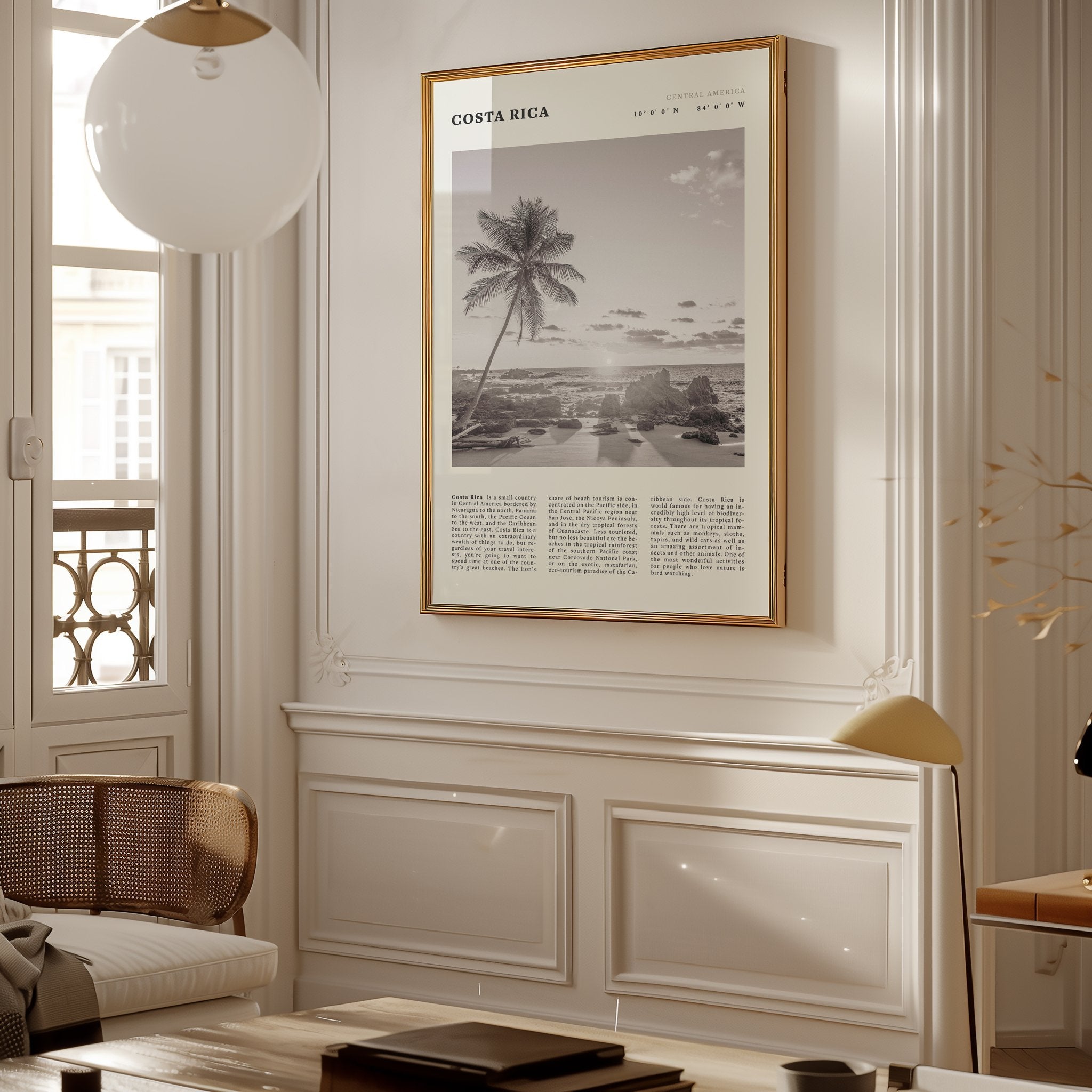 Costa Rica Poster | Black & White Palm Tree Beach Wall Art | Travel Print Decor - Evergreen Posters