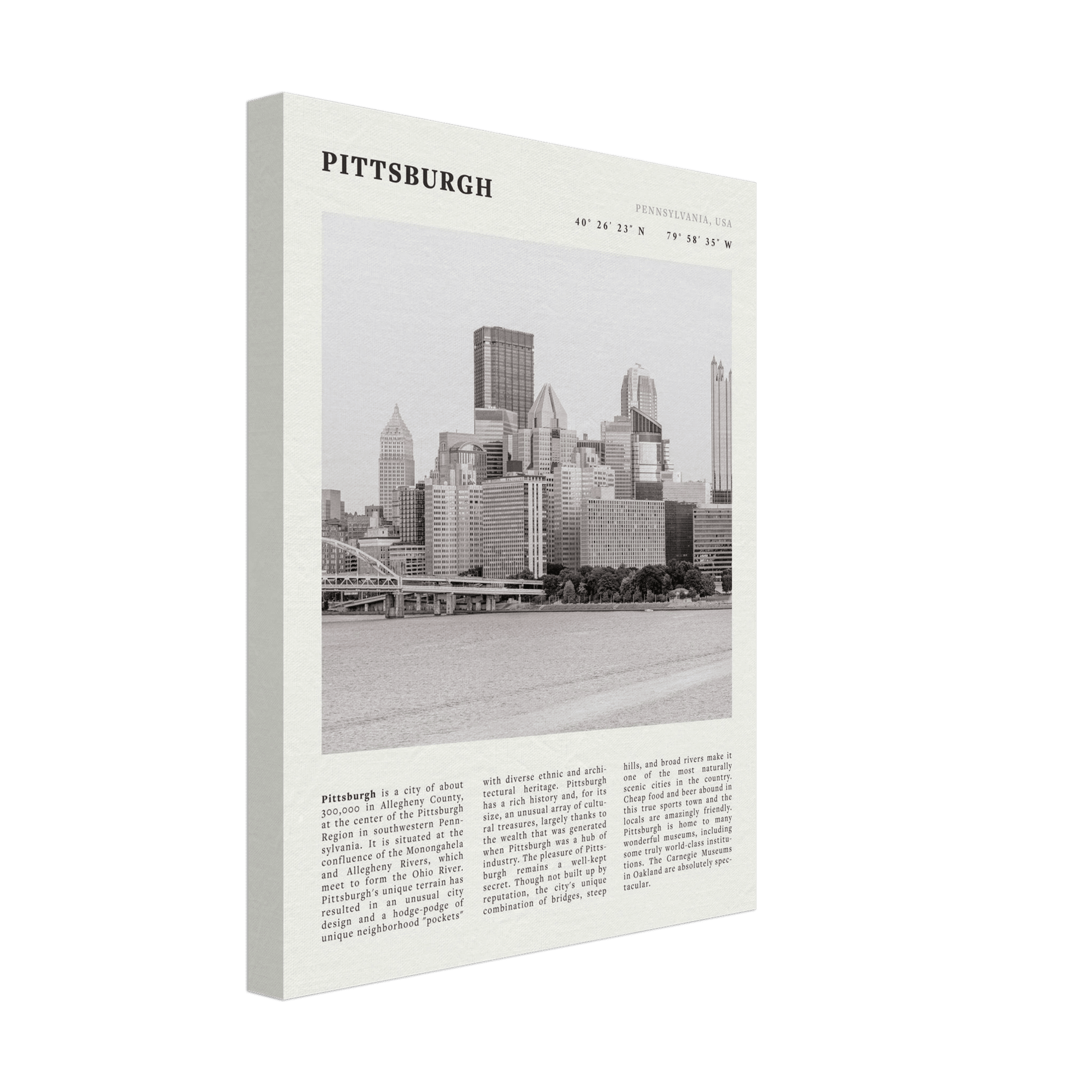 Pittsburgh Poster | Black & White Pennsylvania Skyline Wall Art | PA Travel Print - Evergreen Posters