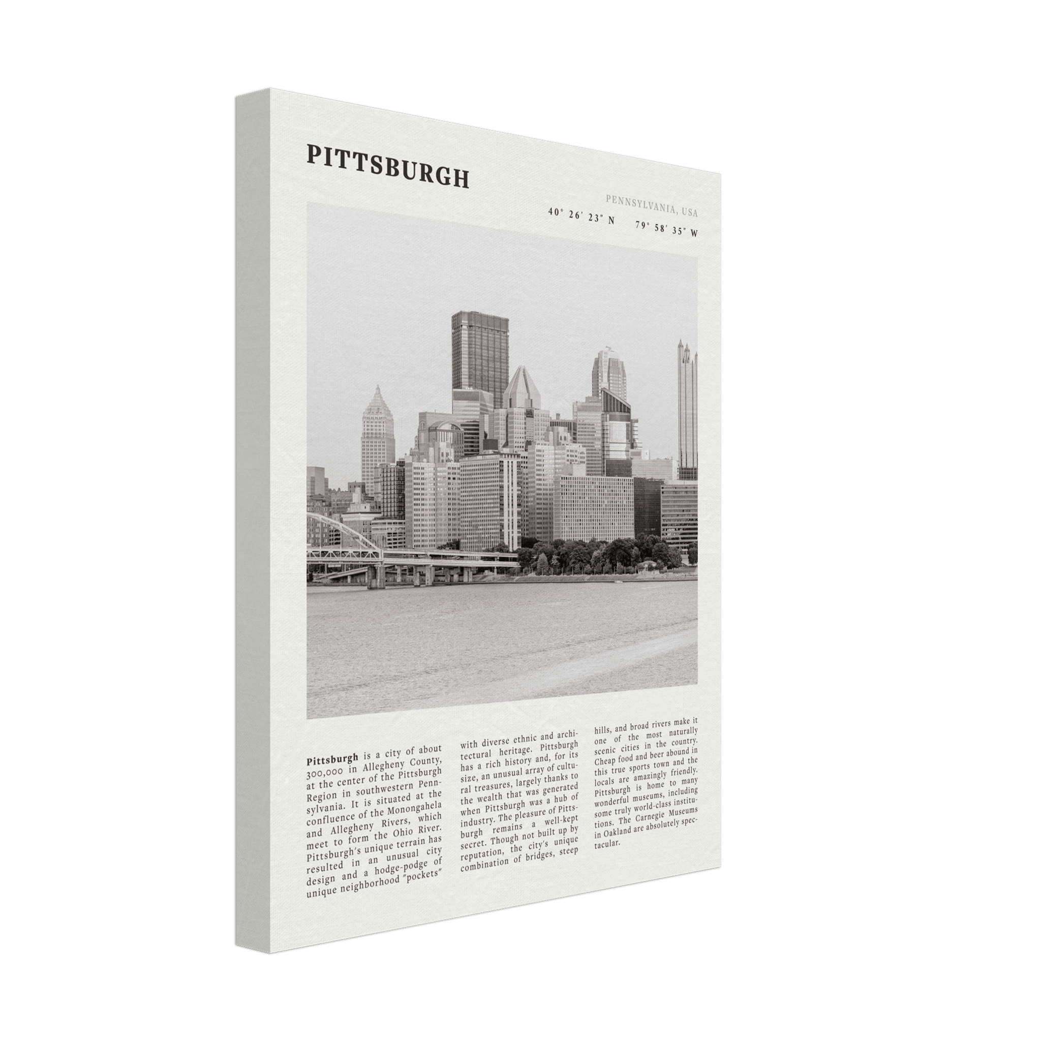 Pittsburgh Poster | Black & White Pennsylvania Skyline Wall Art | PA Travel Print - Evergreen Posters