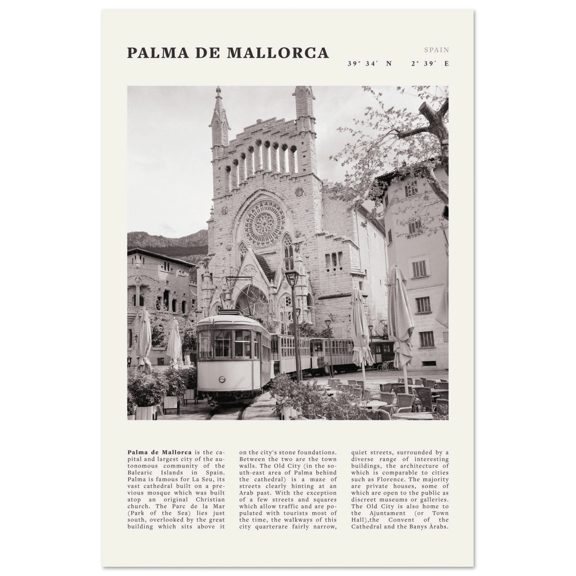 Palma de Mallorca Poster | Black & White Spain Wall Art | Travel Print | Mediterranean Decor - Evergreen Posters