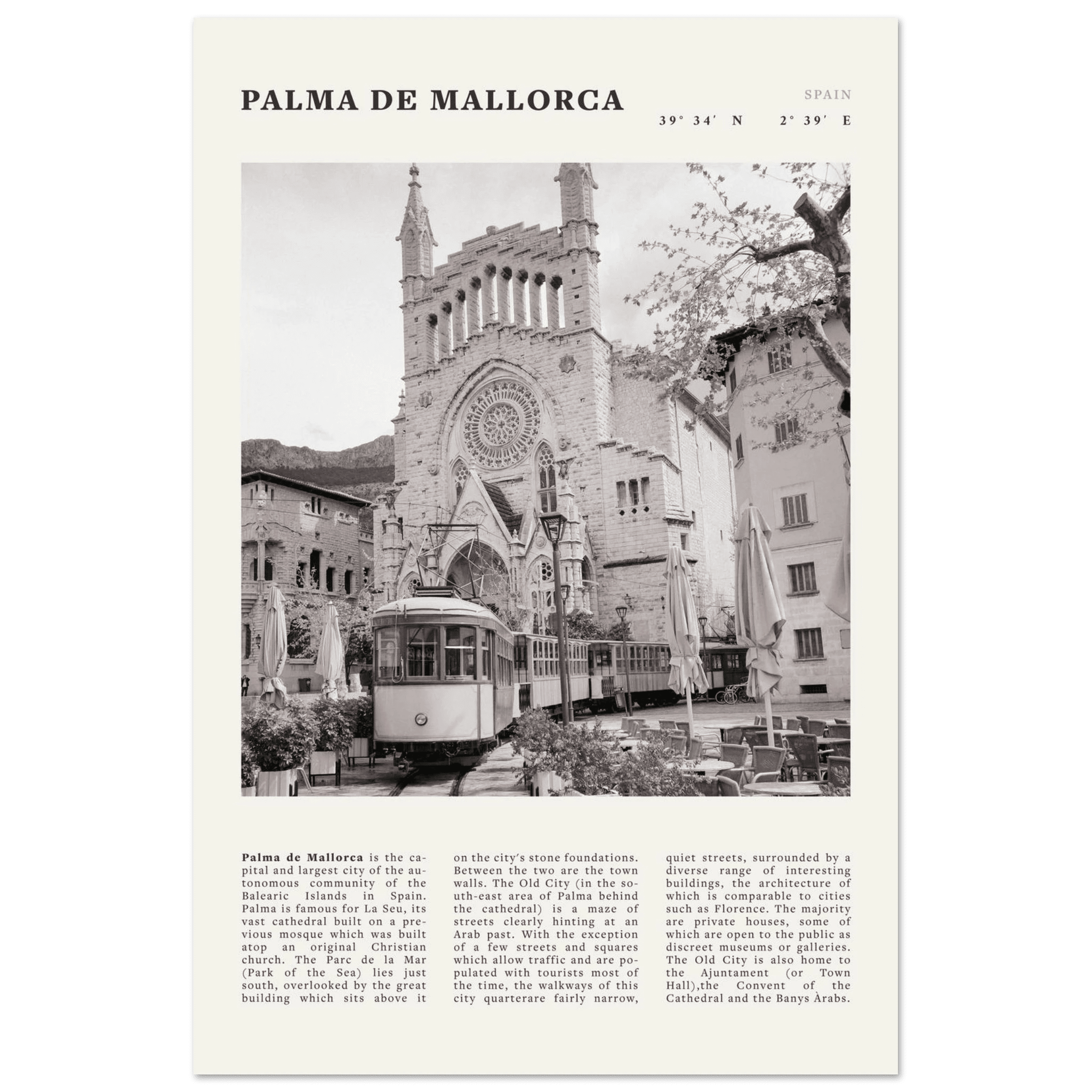 Palma de Mallorca Poster | Black & White Spain Wall Art | Travel Print | Mediterranean Decor - Evergreen Posters