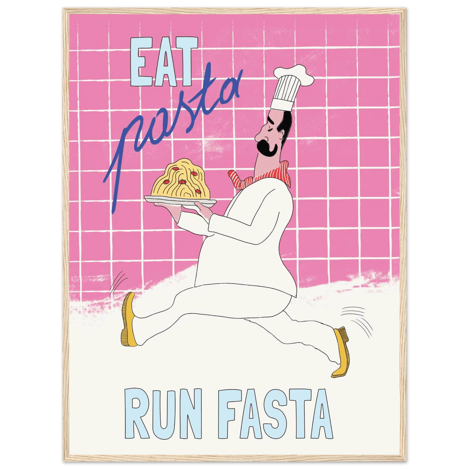 Eat Pasta Run Fasta Poster – Playful Kitchen Wall Art Print (Pink Edition) - Evergreen Posters