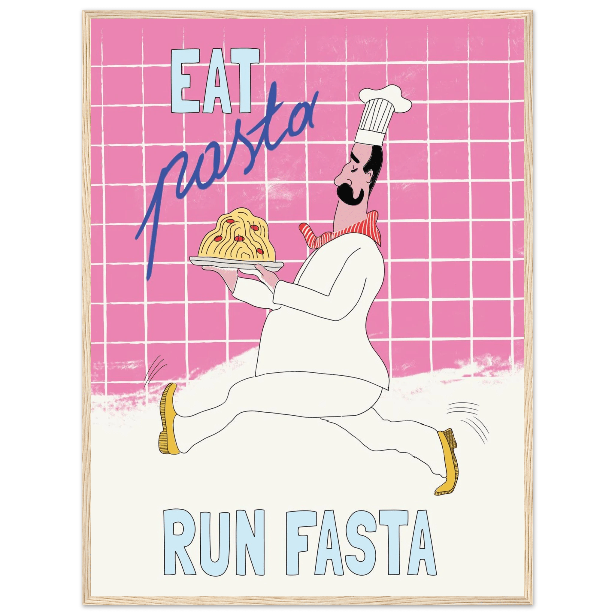 Eat Pasta Run Fasta Poster – Playful Kitchen Wall Art Print (Pink Edition) - Evergreen Posters