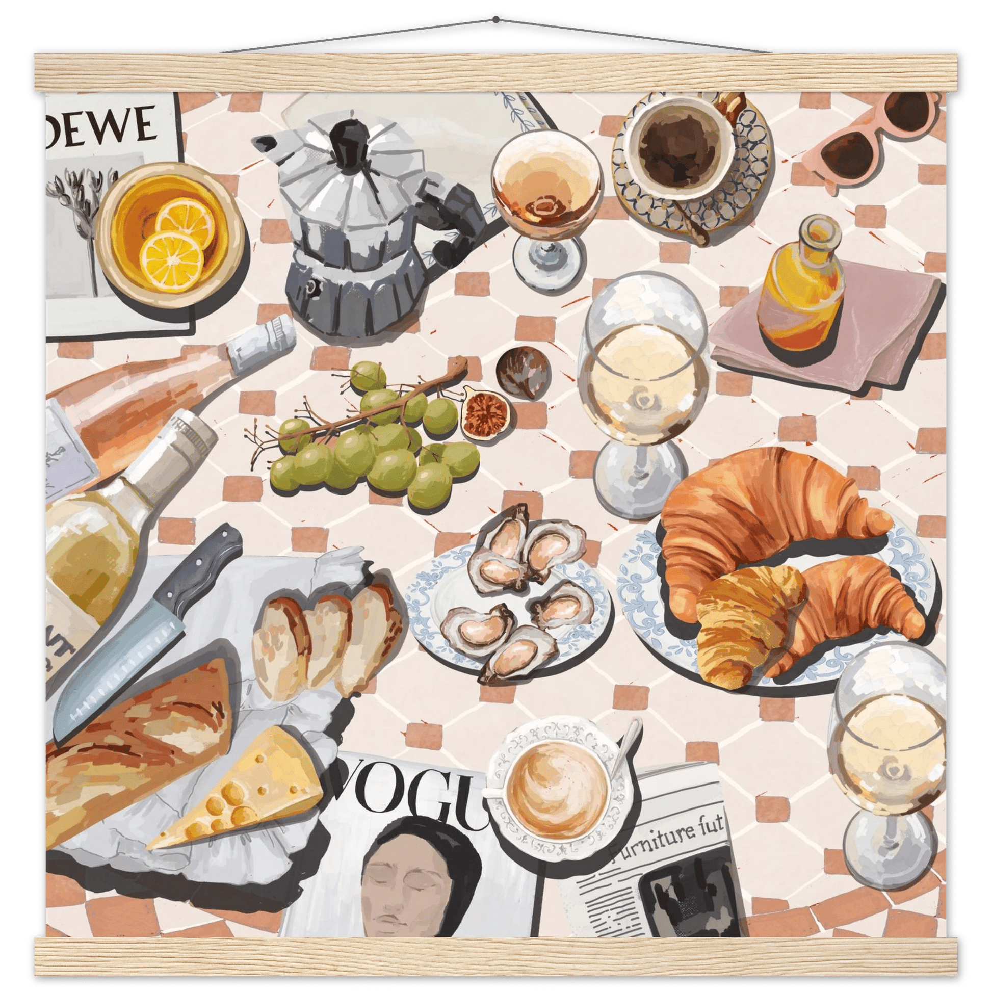 French Brunch Poster | Kitchen Decor Food Wall Art | Croissant & Coffee Square Print - Evergreen Posters - 30