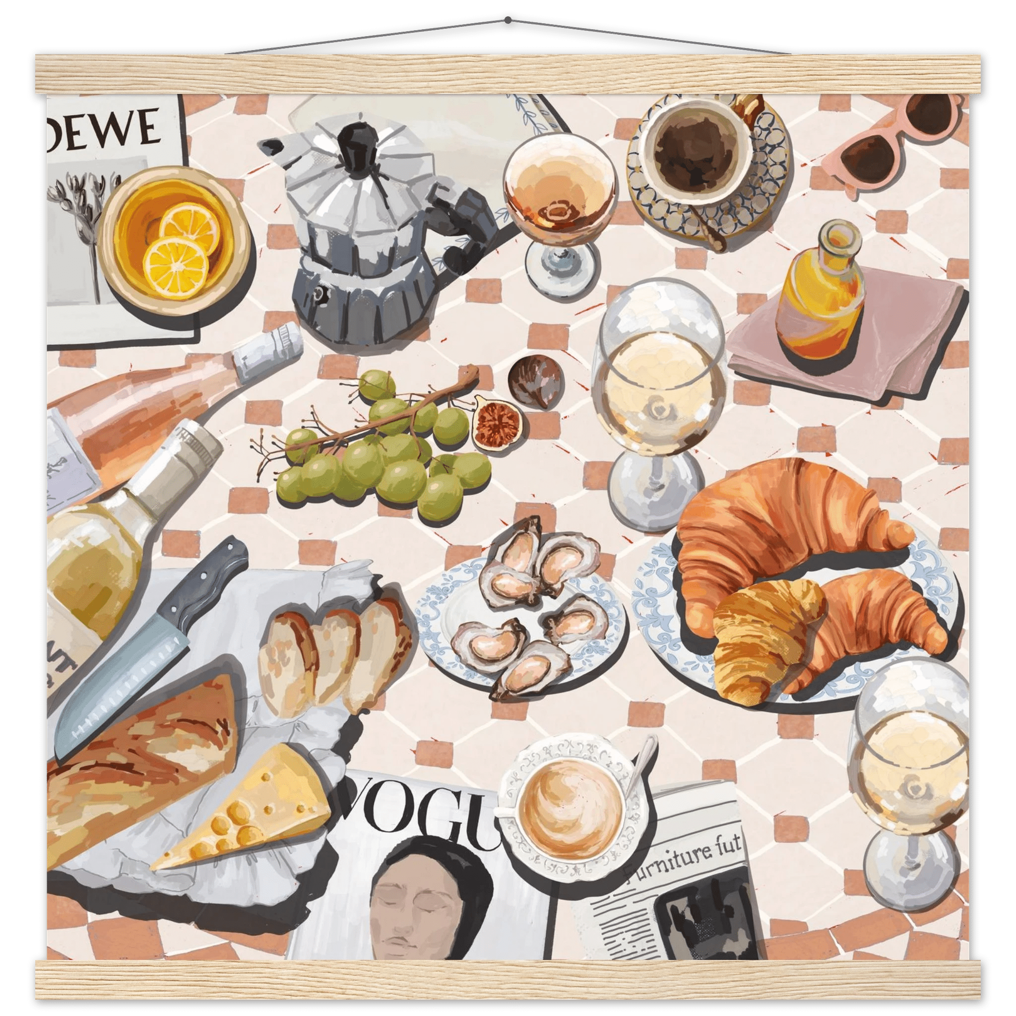 French Brunch Poster | Kitchen Decor Food Wall Art | Croissant & Coffee Square Print - Evergreen Posters - 30