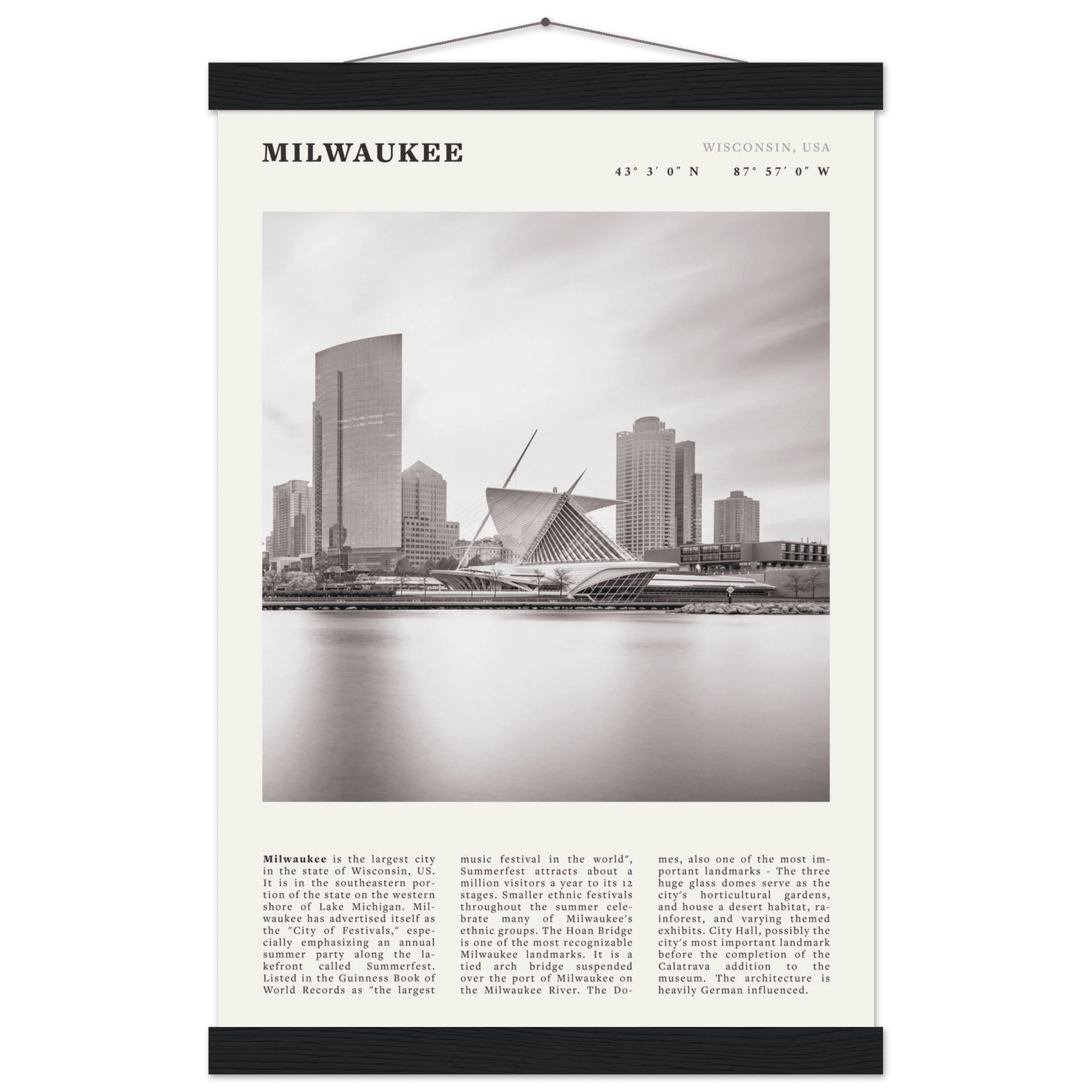 Milwaukee Poster | Black & White Wisconsin City Wall Art | USA Travel Print - Evergreen Posters