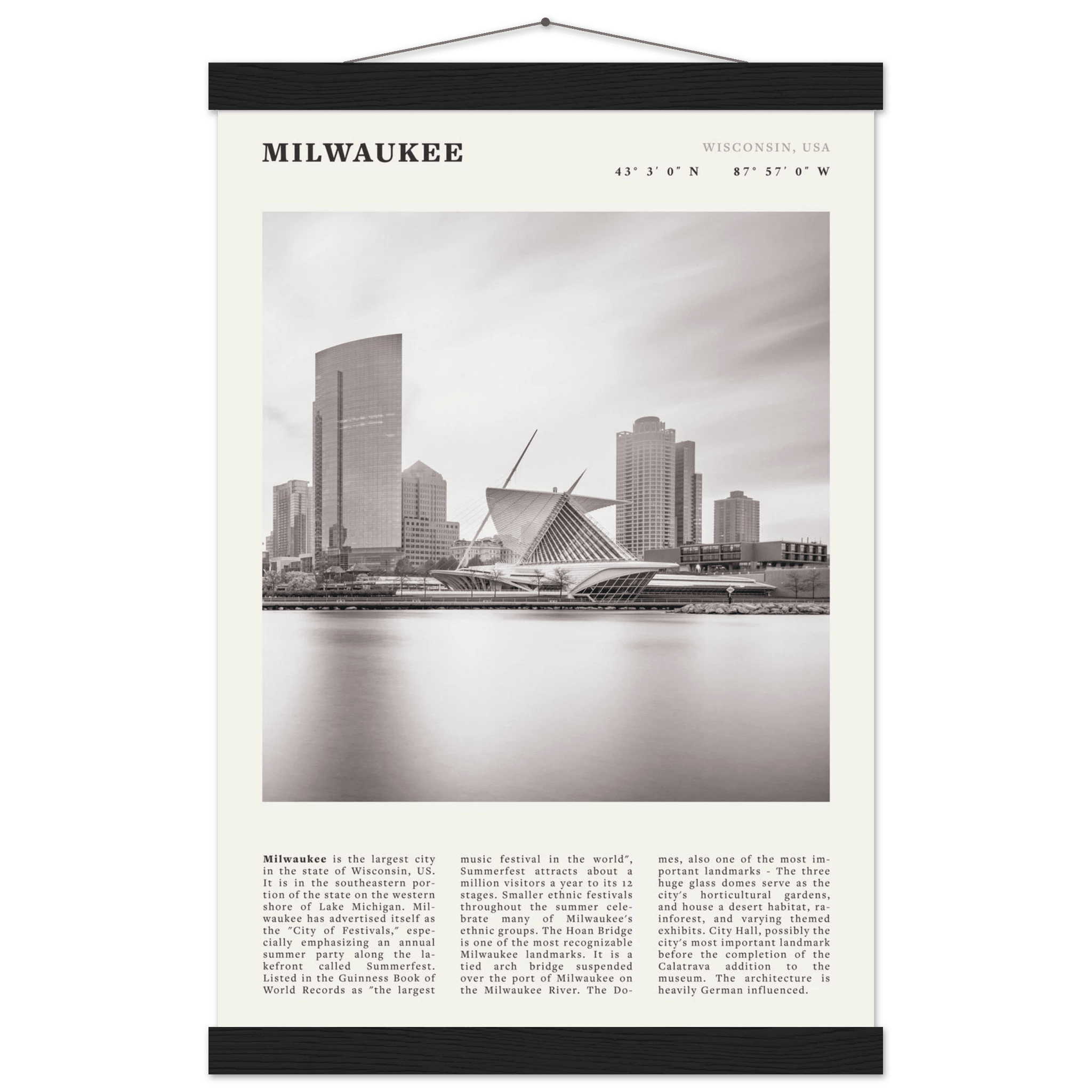 Milwaukee Poster | Black & White Wisconsin City Wall Art | USA Travel Print - Evergreen Posters